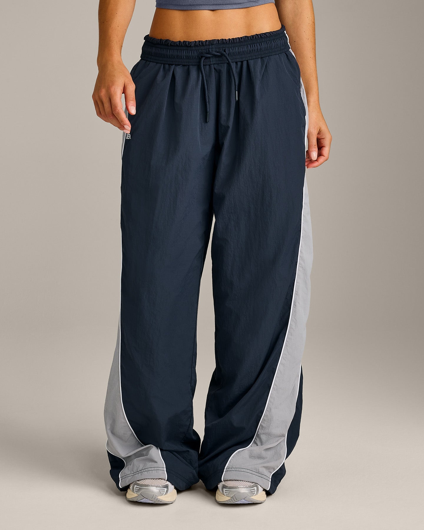 Oversized Contrast Piped Woven Straight Leg Track Bottoms | True Blue