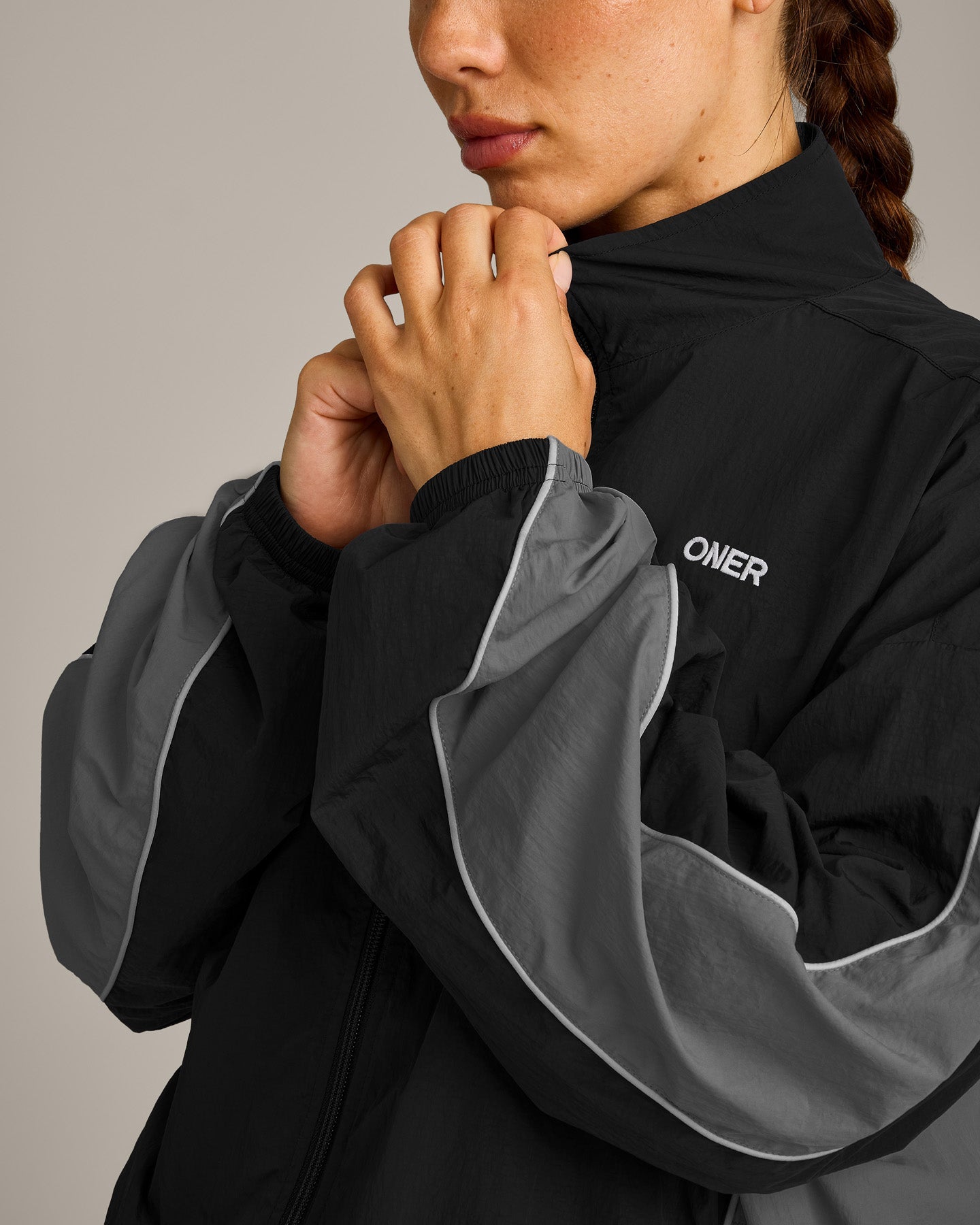 Oversized Contrast Piped Woven Track Jacket | Black - Image 4