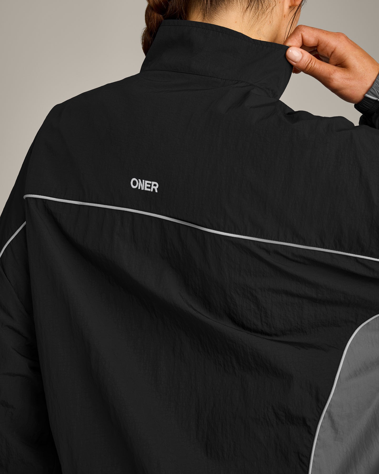 Oversized Contrast Piped Woven Track Jacket | Black - Image 6