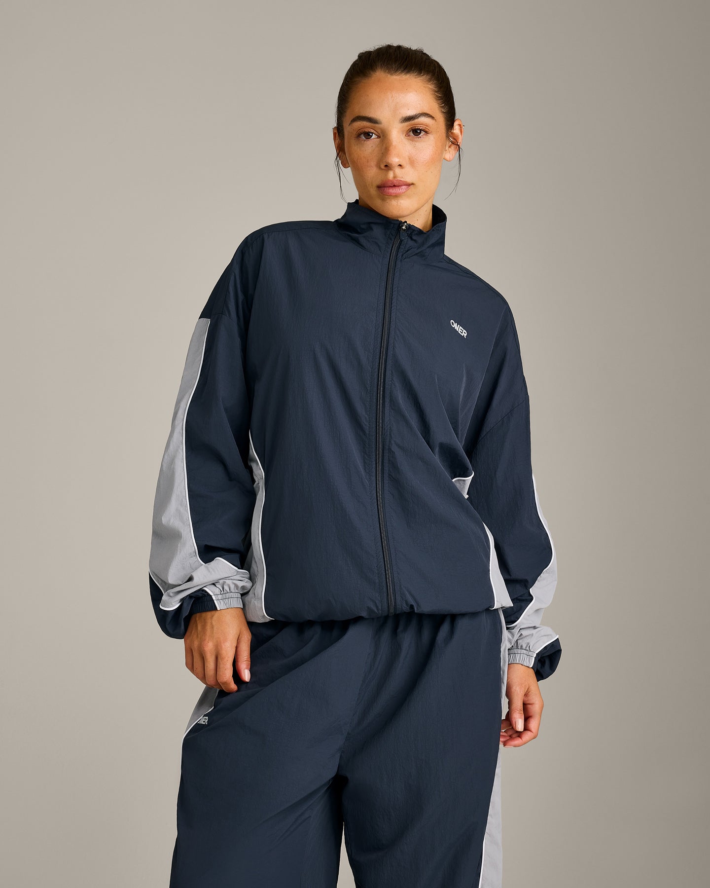 Oversized Contrast Piped Woven Track Jacket | True Blue