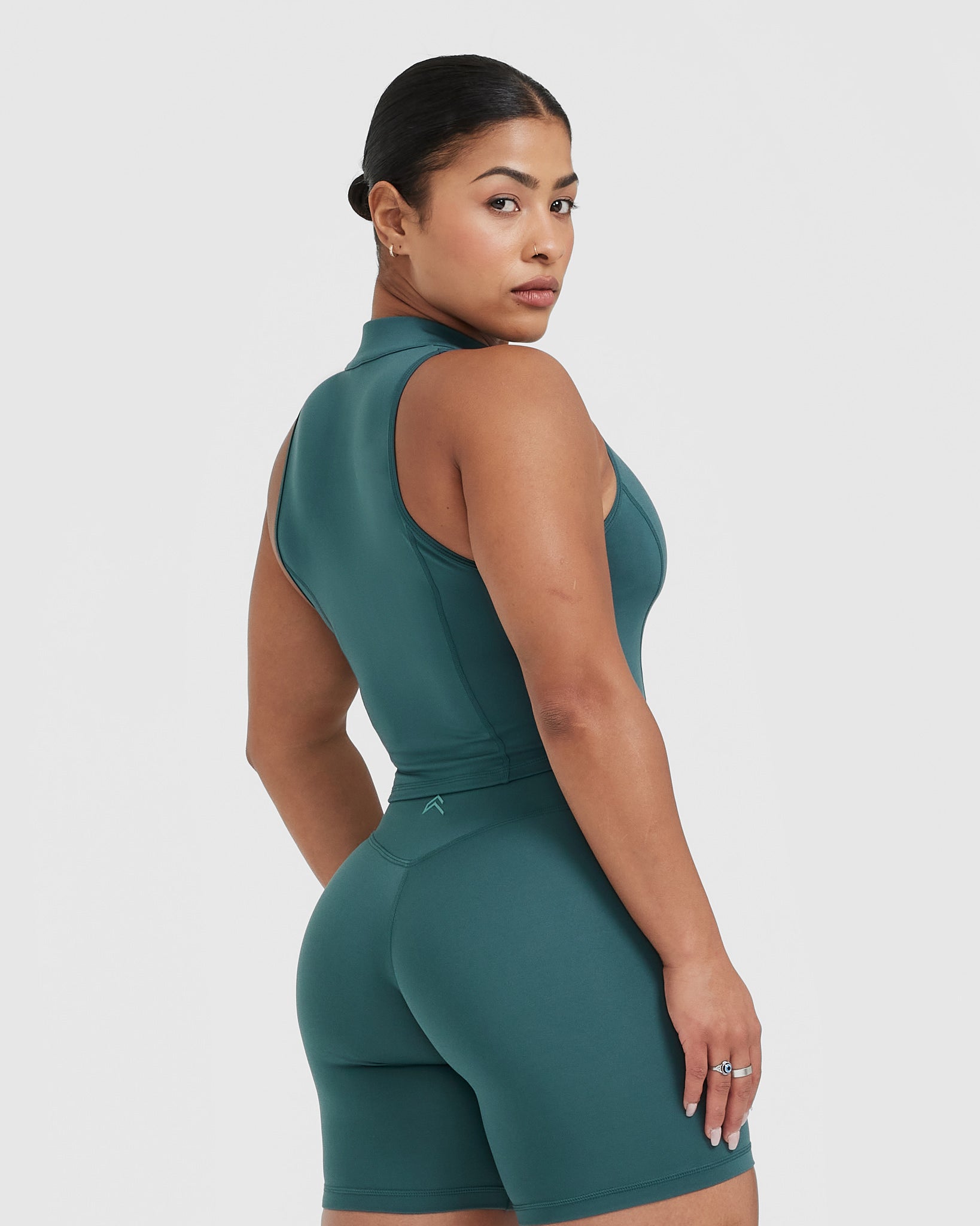 Alternative view of Timeless Half Zip Crop Tank | Marine Teal