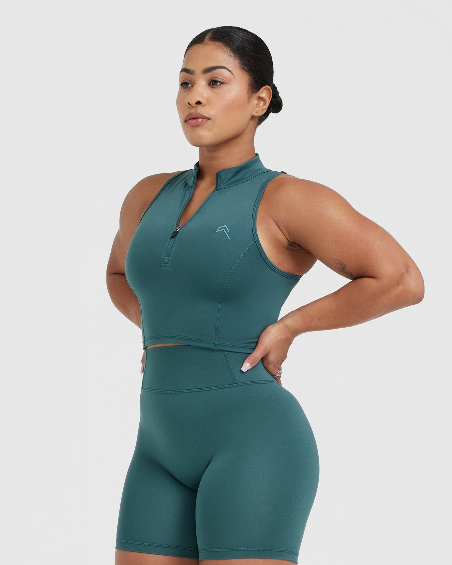 Timeless Half Zip Crop Tank | Marine Teal - Image 3