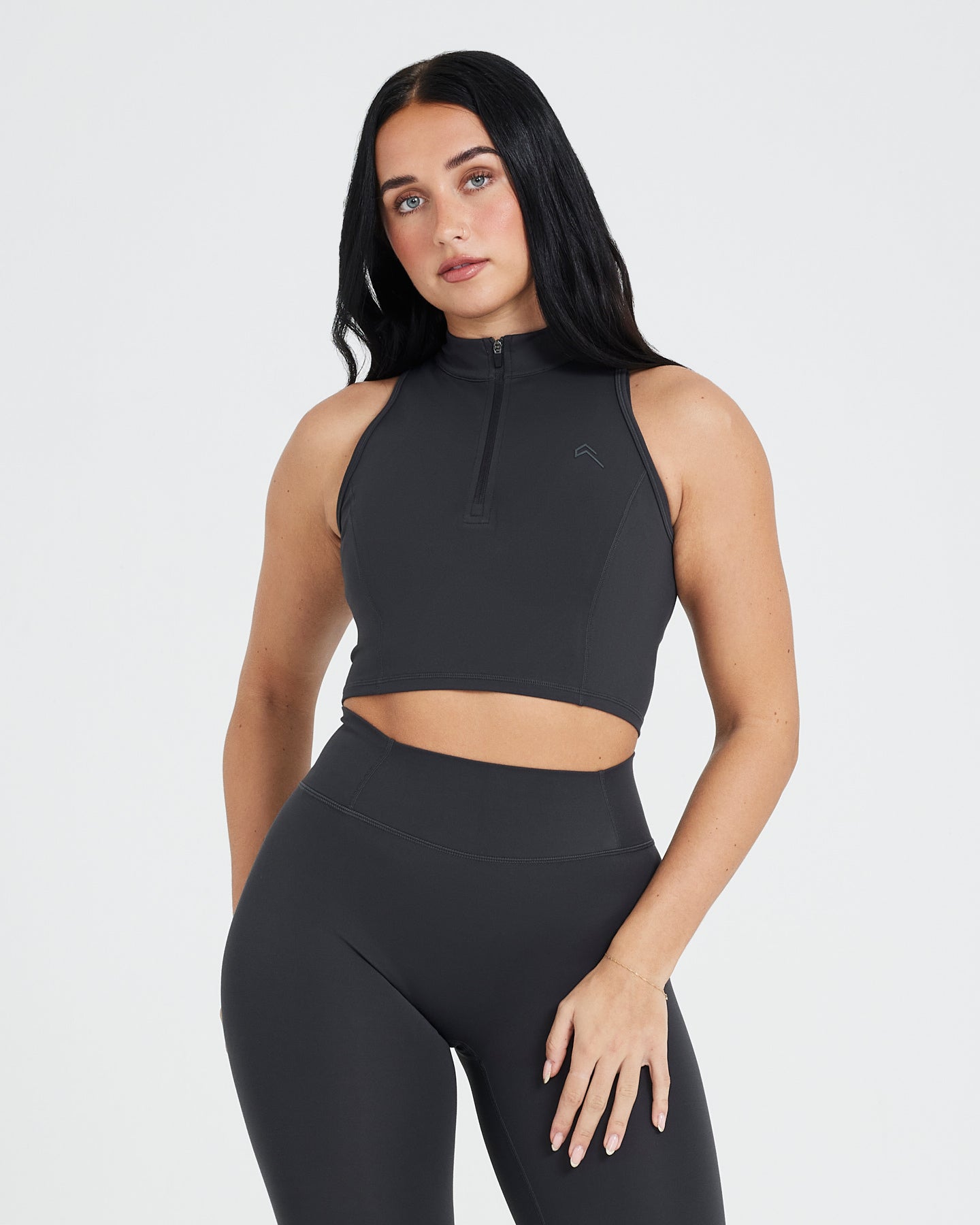 Timeless Half Zip Crop Tank | Coal