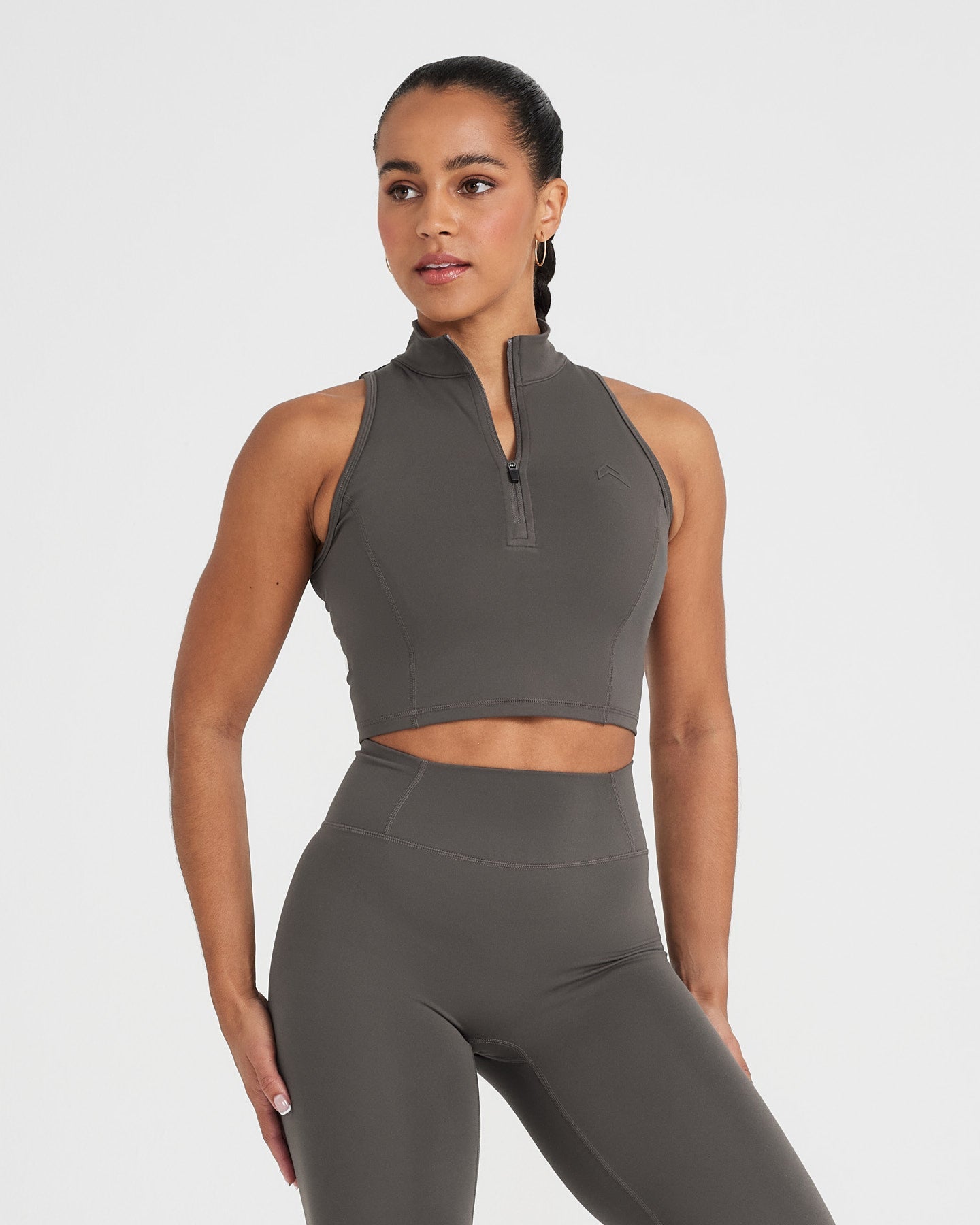 Timeless Half Zip Crop Tank | Deep Taupe