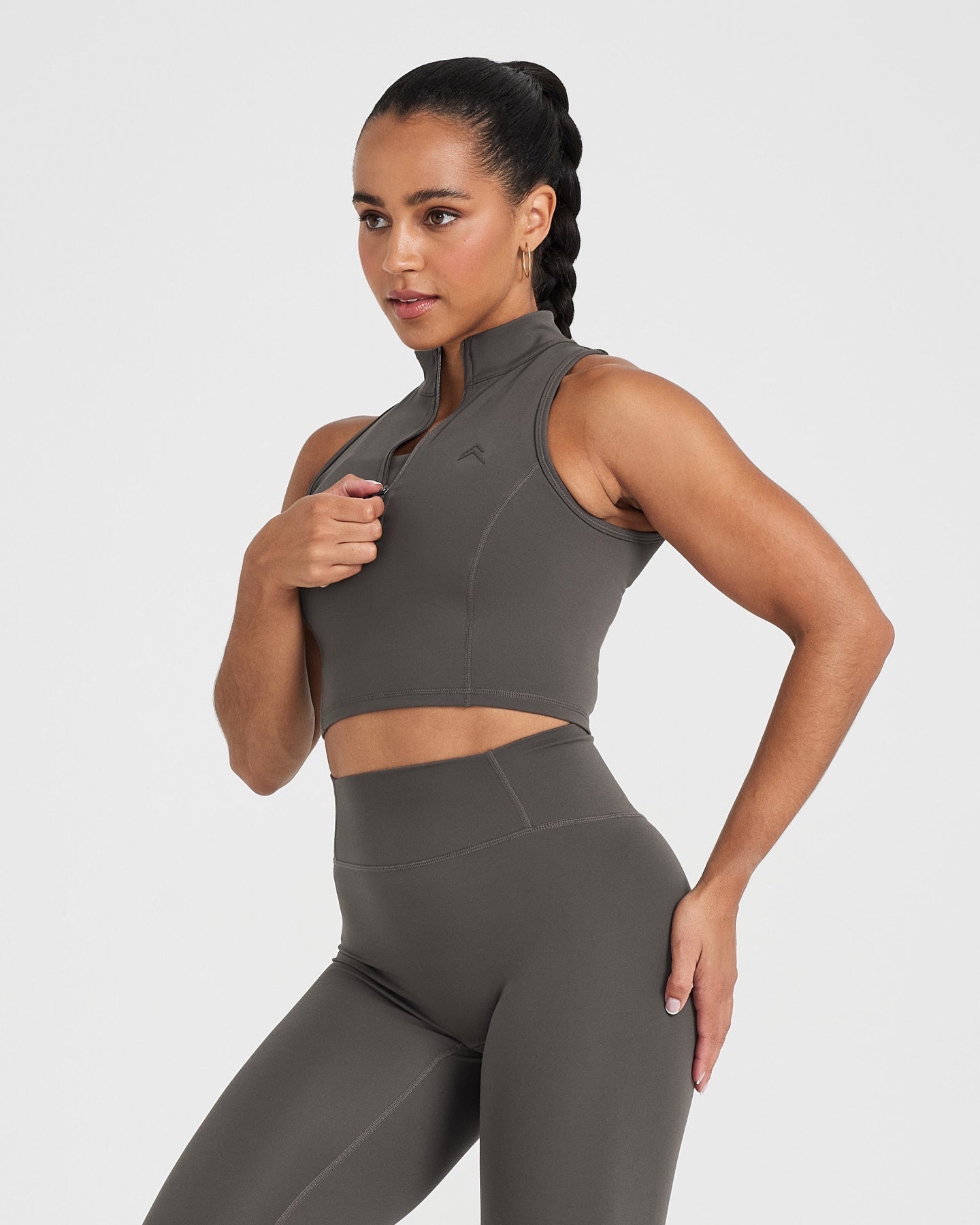 Alternative view of Timeless Half Zip Crop Tank | Deep Taupe