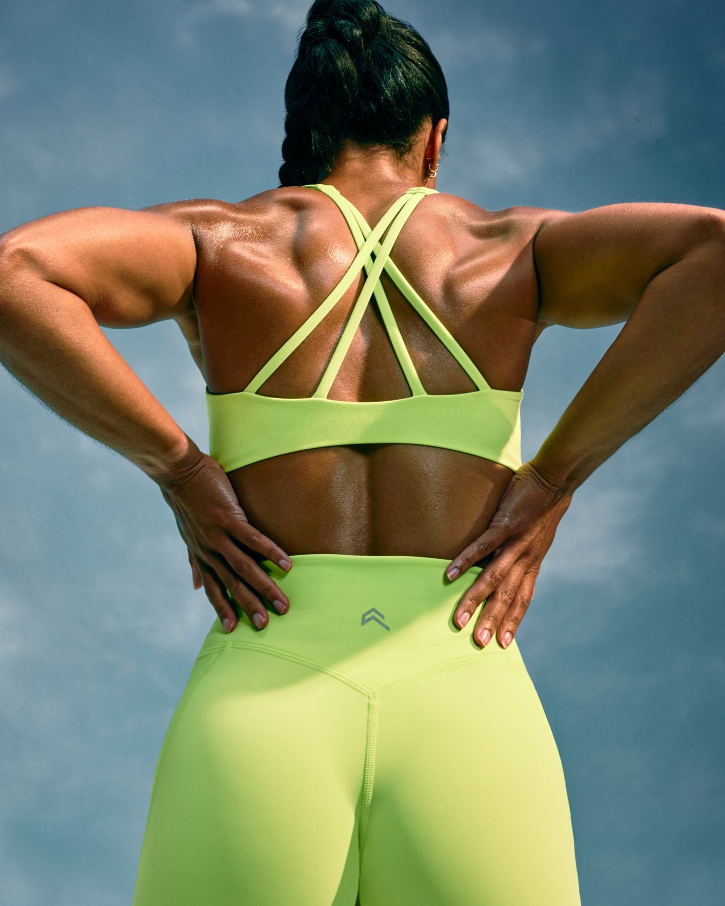 Alternative view of EasyLift High Neck Sports Bra with Grey Logo | Citrus Green