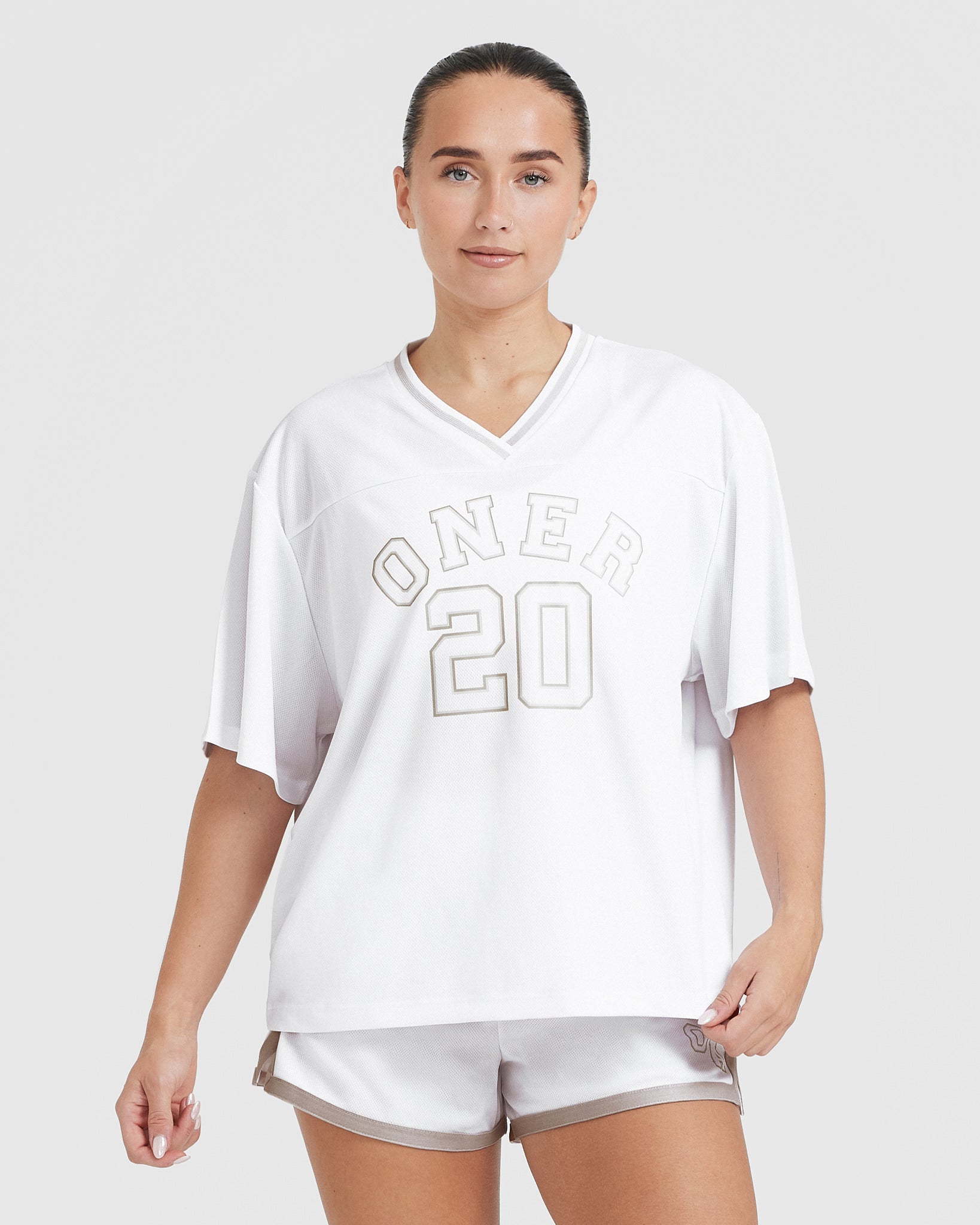 Varsity V Neck Short Sleeve T-Shirt | White