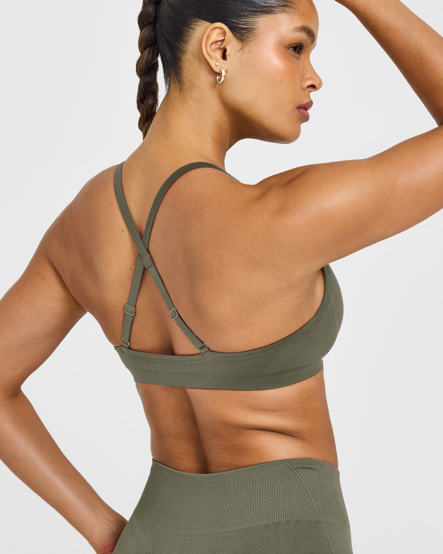 EnhanceLift Seamless Strappy Sports Bra with White Logo | Alpine Green - Image 4