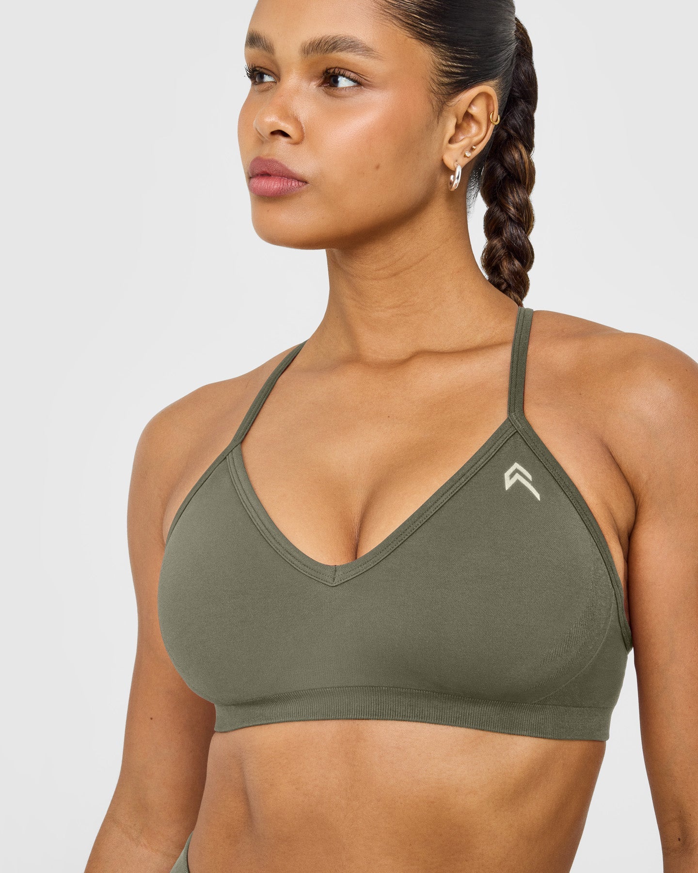 EnhanceLift Seamless Strappy Sports Bra with White Logo | Alpine Green - Image 5