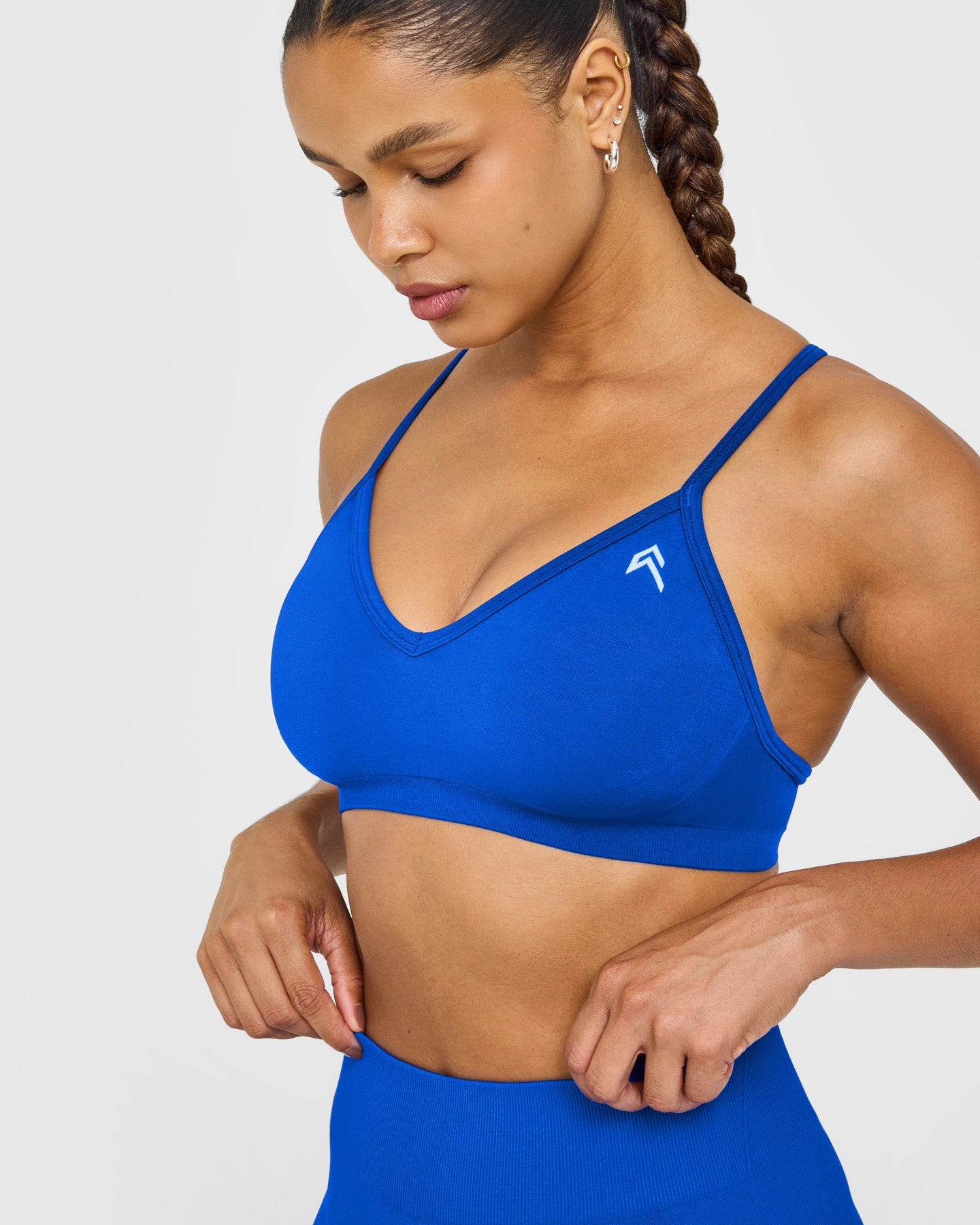 EnhanceLift Seamless Strappy Sports Bra with White Logo | Cobalt Blue - Image 5