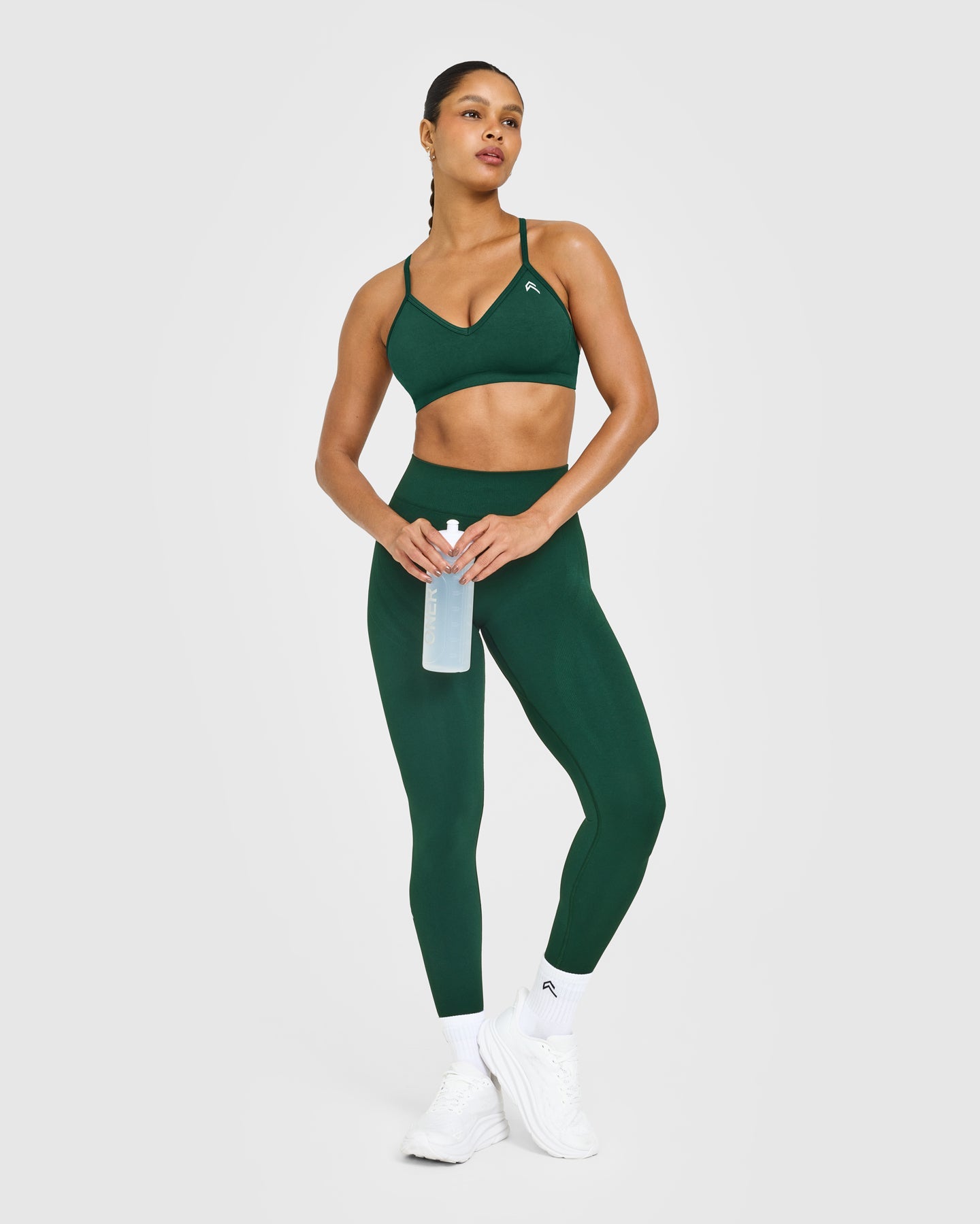 EnhanceLift Seamless Strappy Sports Bra with White Logo | Racing Green - Image 3