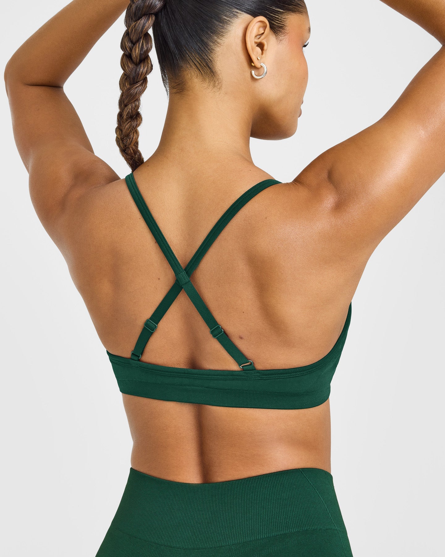 EnhanceLift Seamless Strappy Sports Bra with White Logo | Racing Green - Image 4