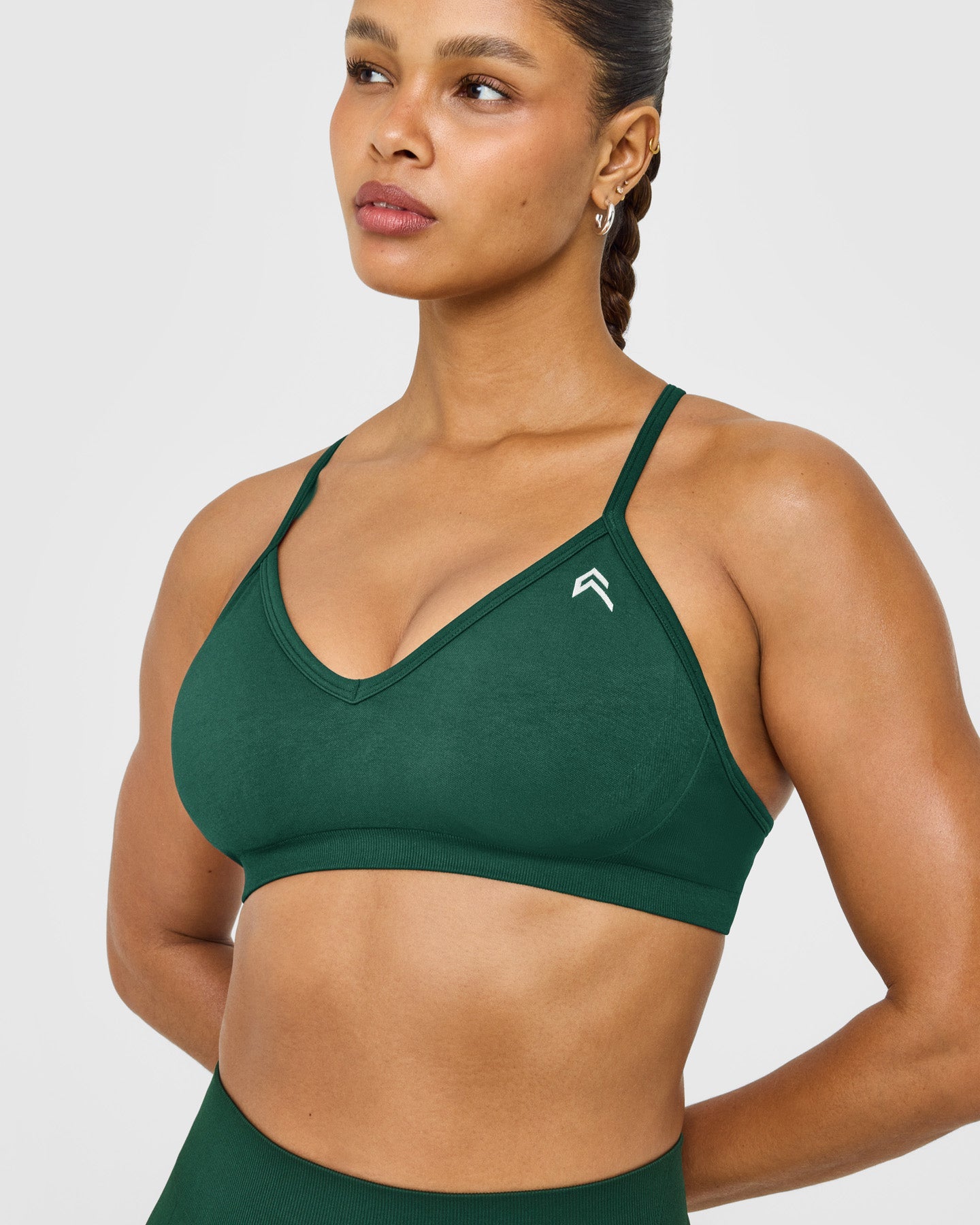 EnhanceLift Seamless Strappy Sports Bra with White Logo | Racing Green - Image 5