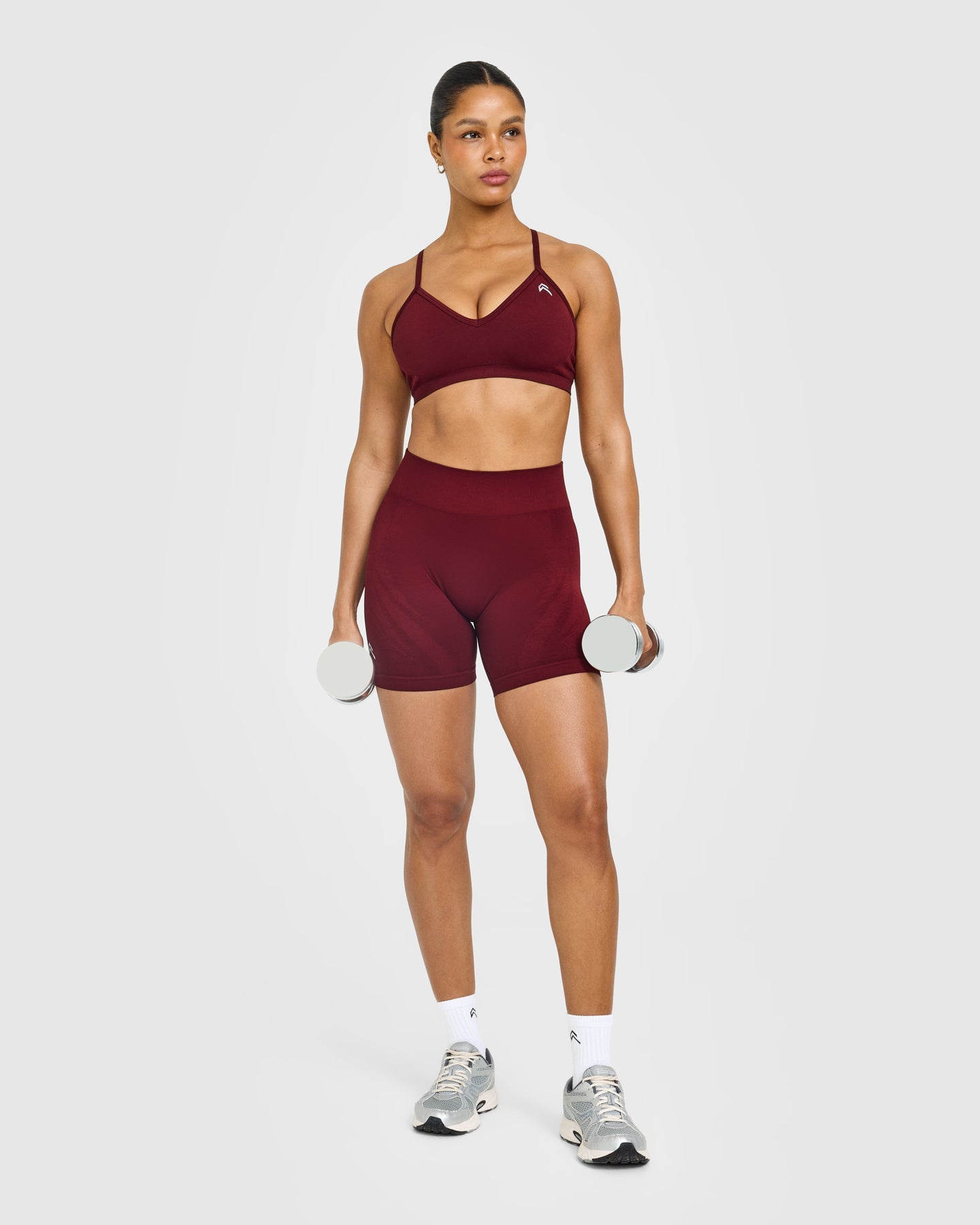 EnhanceLift Seamless Strappy Sports Bra with White Logo | Rosewood - Image 3