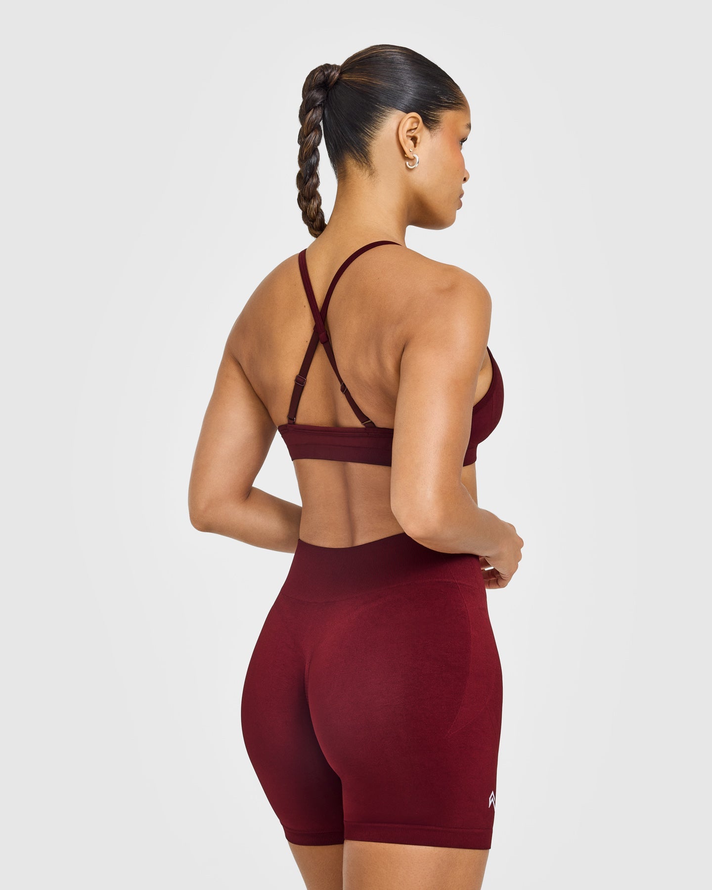 EnhanceLift Seamless Strappy Sports Bra with White Logo | Rosewood - Image 6
