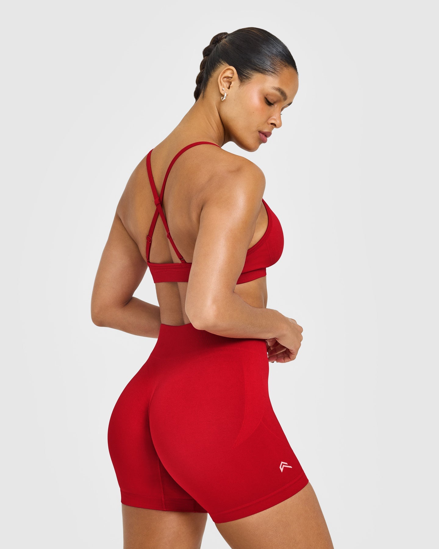 Alternative view of EnhanceLift Seamless Strappy Sports Bra with White Logo | Light Toasted Red
