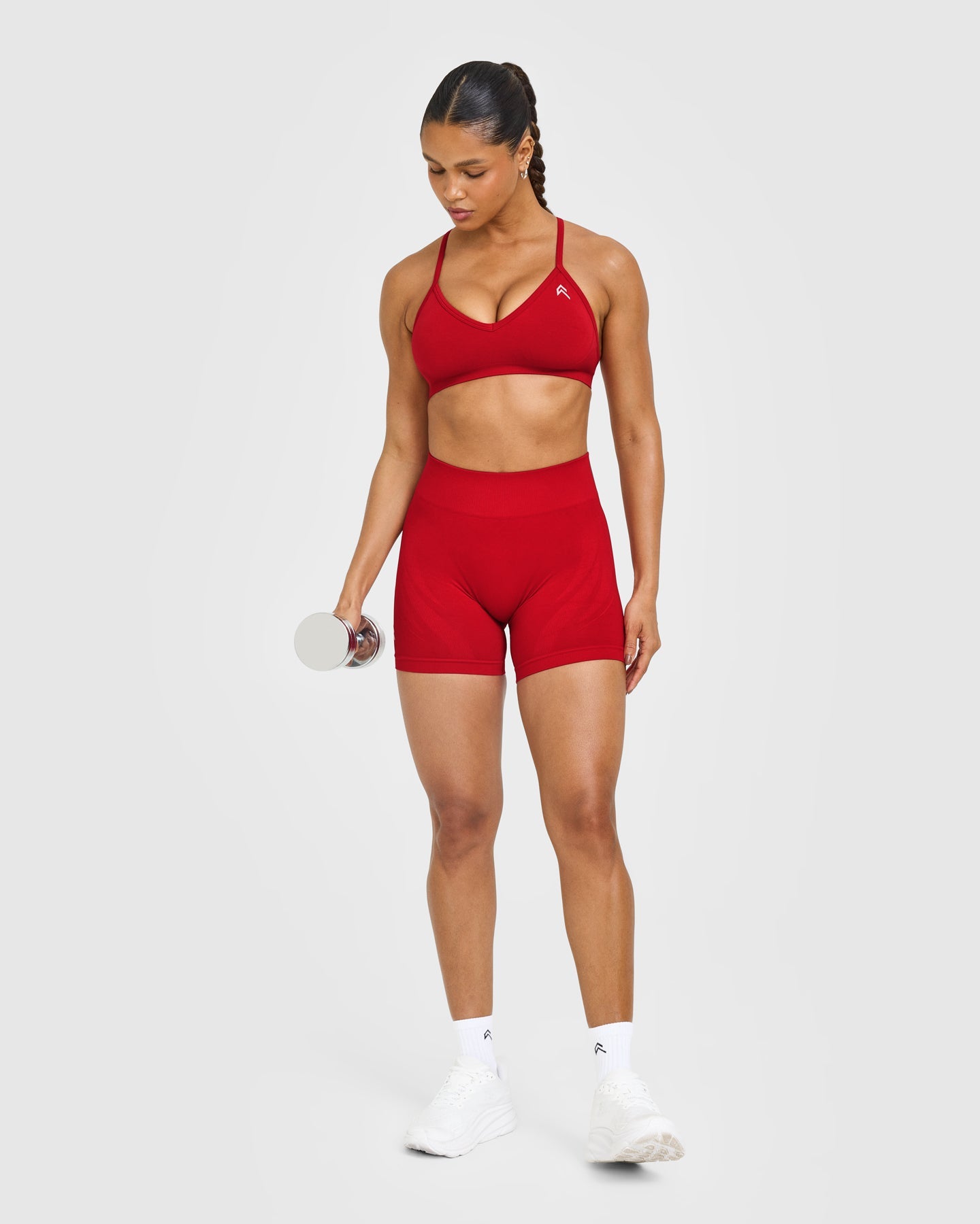EnhanceLift Seamless Strappy Sports Bra with White Logo | Light Toasted Red - Image 3