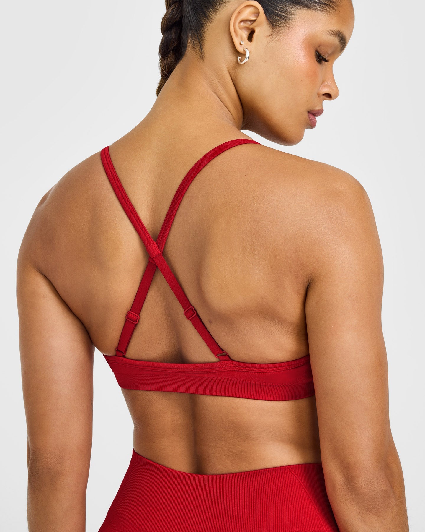 EnhanceLift Seamless Strappy Sports Bra with White Logo | Light Toasted Red - Image 4