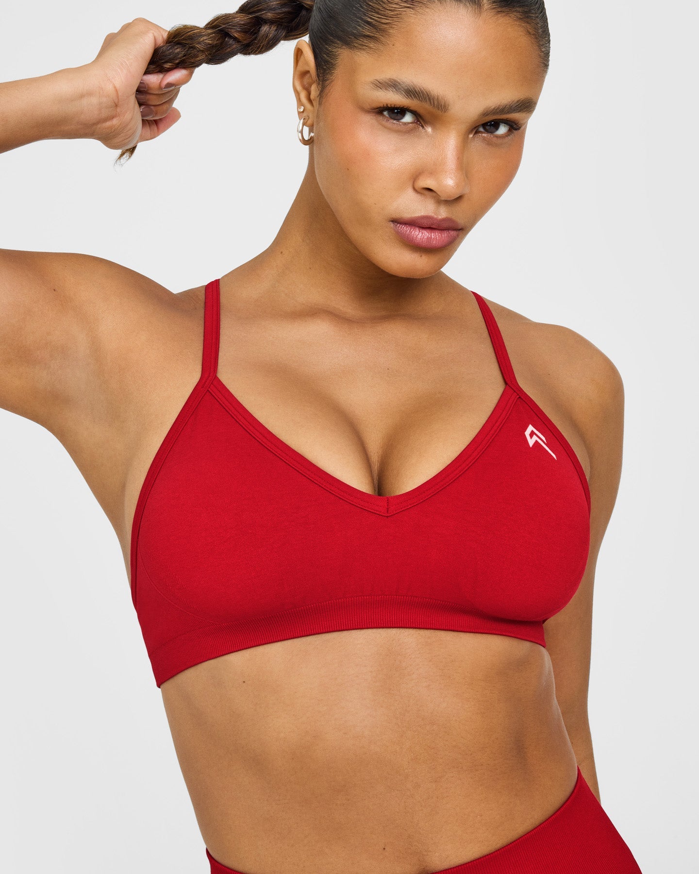 EnhanceLift Seamless Strappy Sports Bra with White Logo | Light Toasted Red - Image 5
