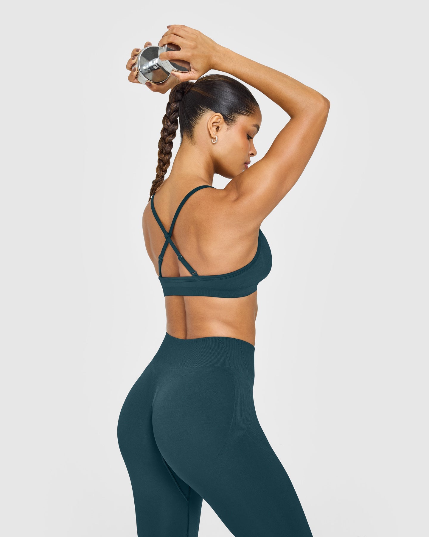 EnhanceLift Seamless Strappy Sports Bra with White Logo | Washed Oil Blue - Image 5