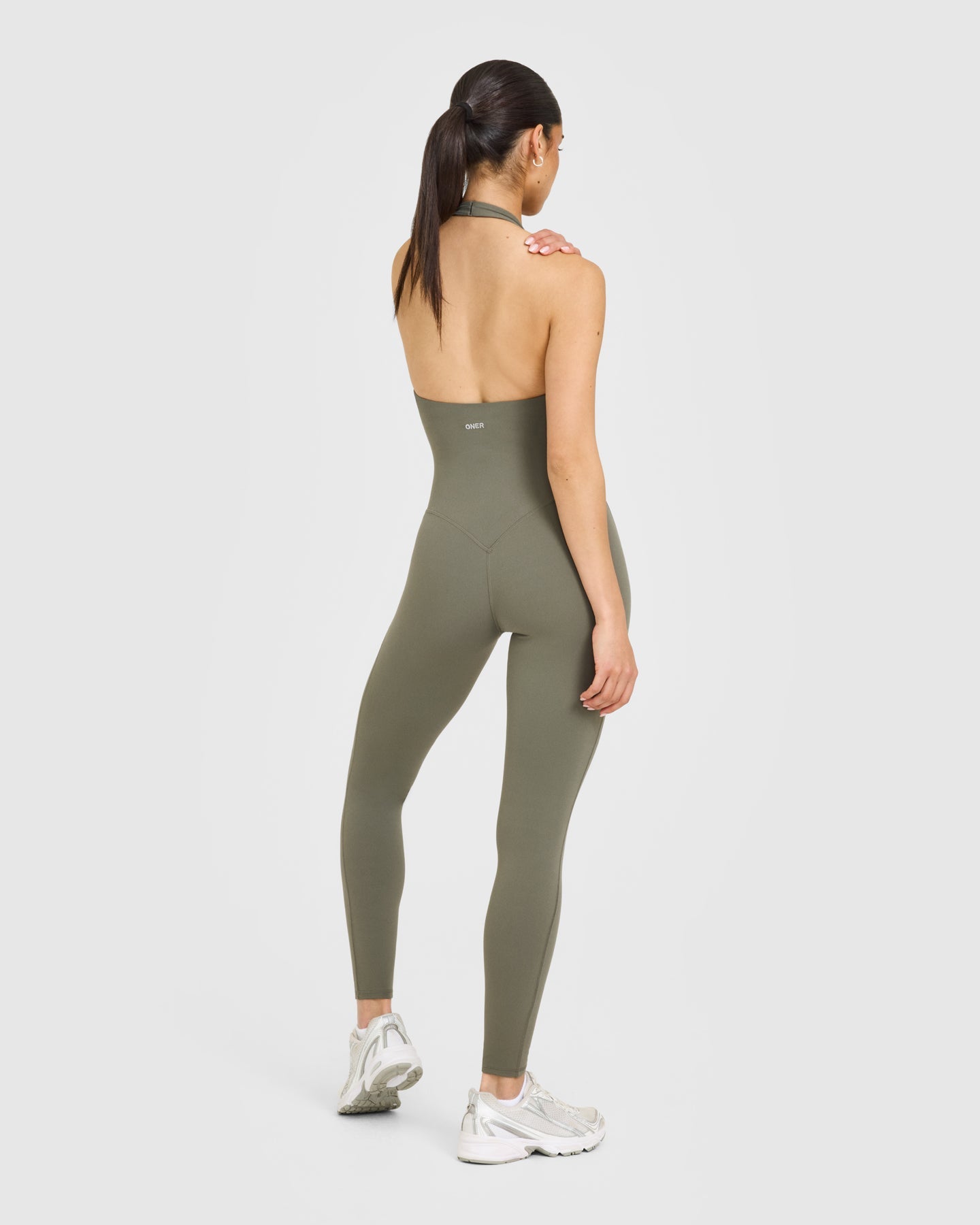 Alternative view of SoftMotion Halter Neck All In One Long with White Logo | Alpine Green