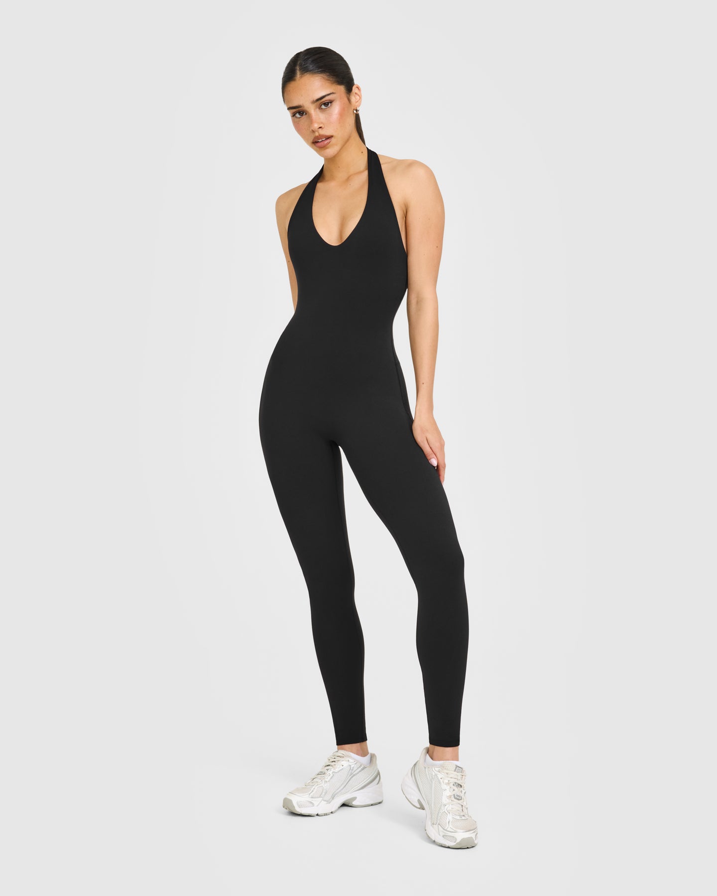 SoftMotion Halter Neck All In One Long with White Logo | Black