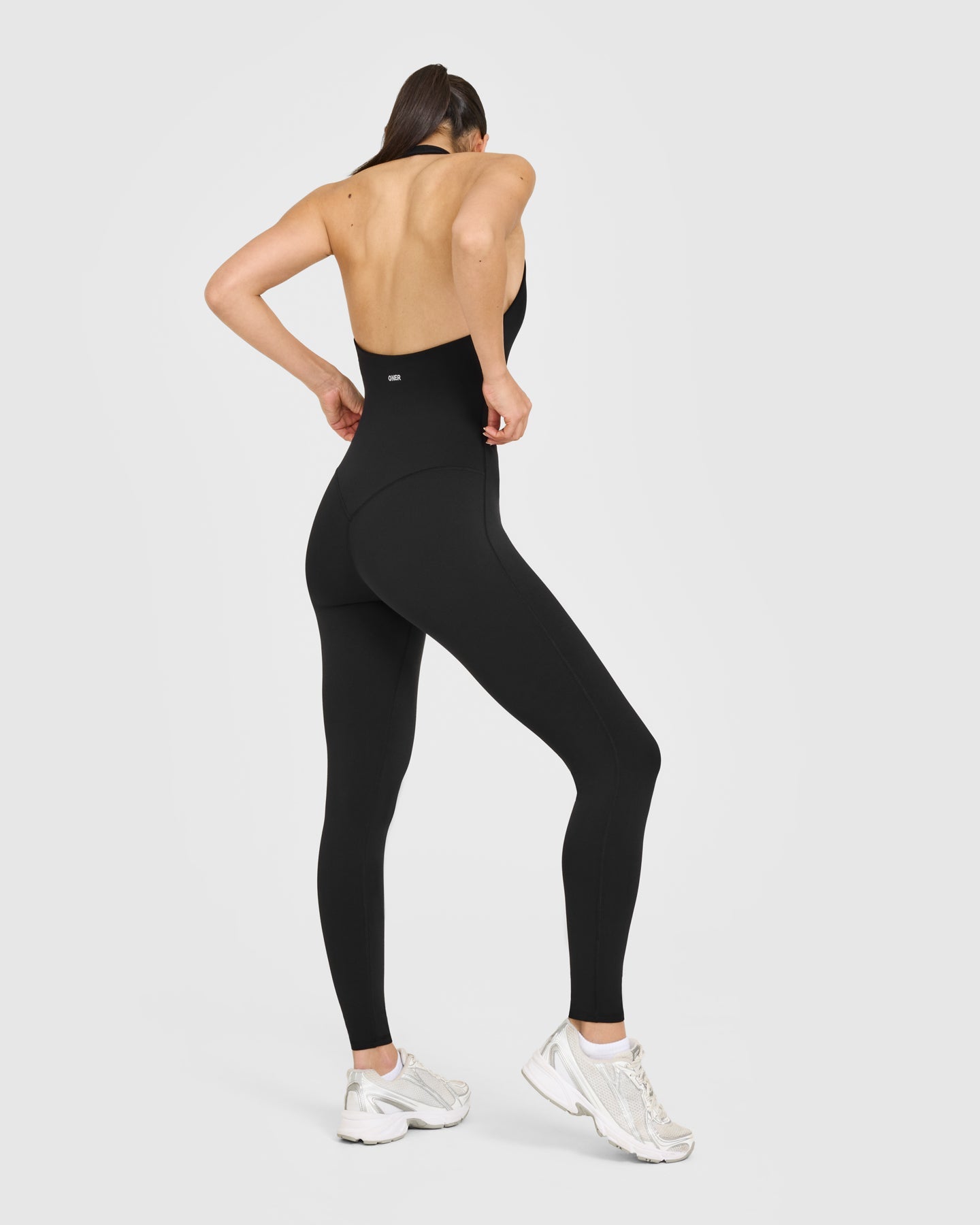 Alternative view of SoftMotion Halter Neck All In One Long with White Logo | Black