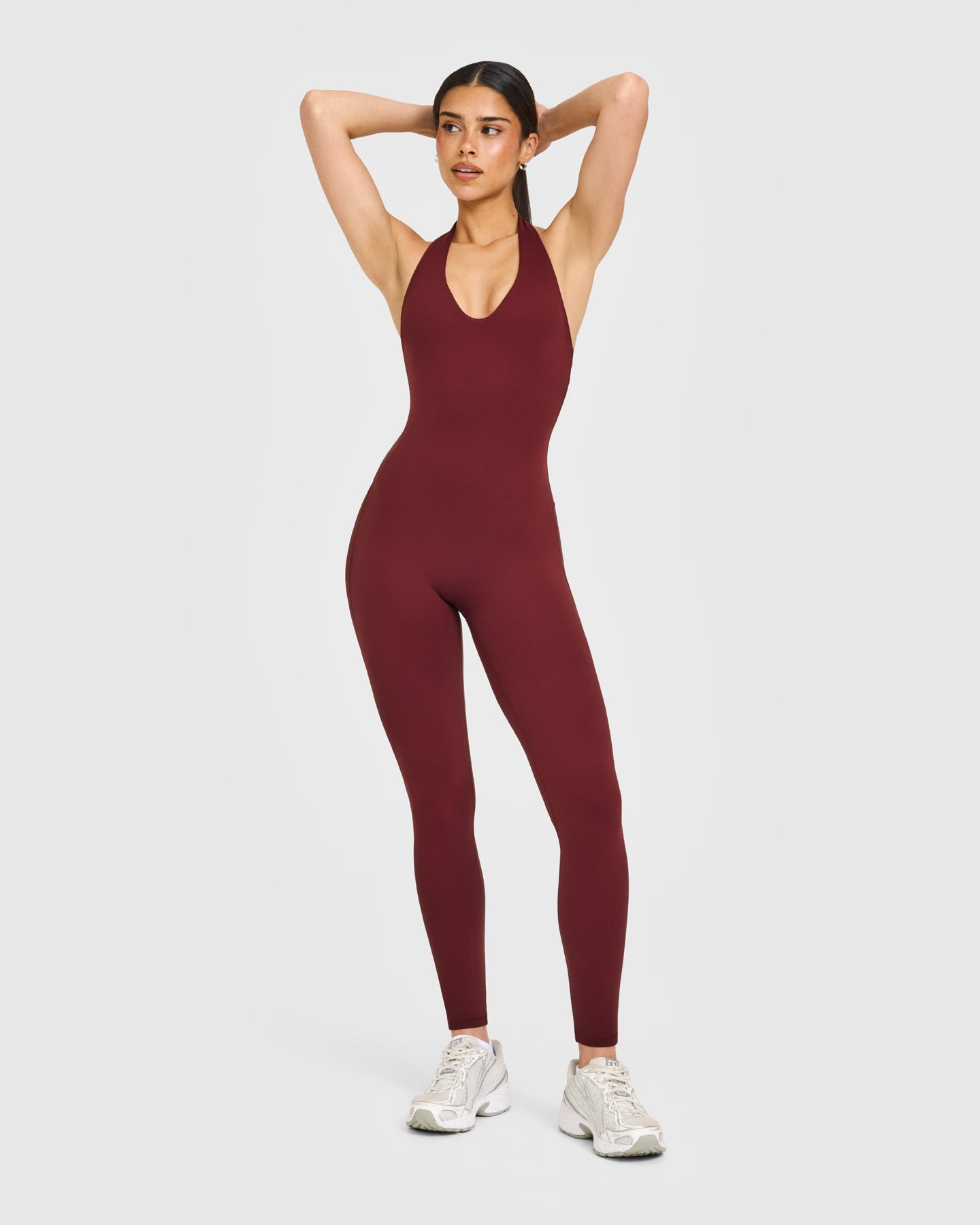 SoftMotion Halter Neck All In One Long with White Logo | Light Rosewood