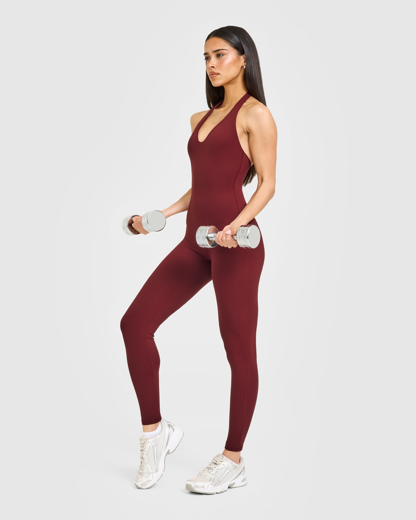 SoftMotion Halter Neck All In One Long with White Logo | Light Rosewood - Image 3