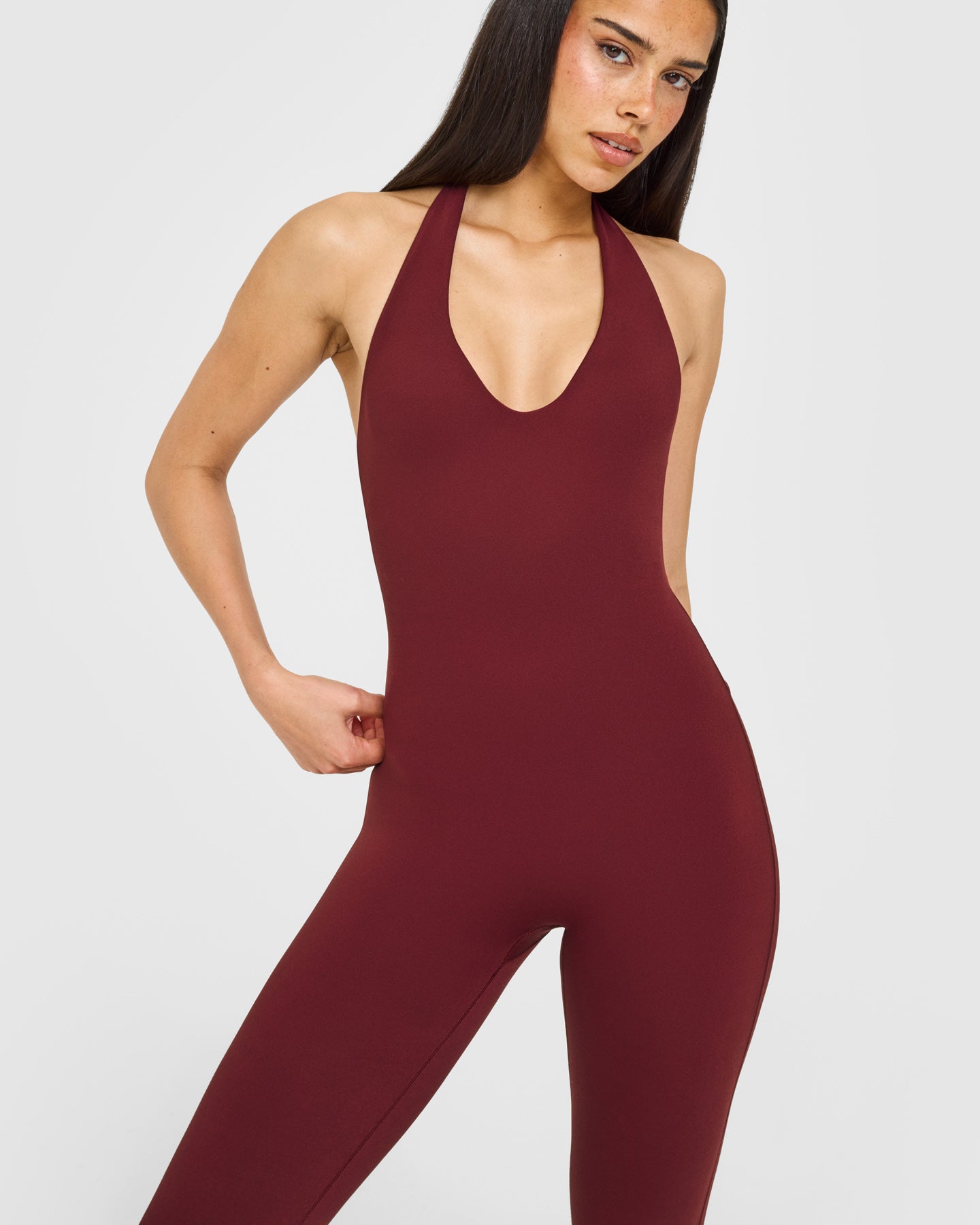 SoftMotion Halter Neck All In One Long with White Logo | Light Rosewood - Image 5