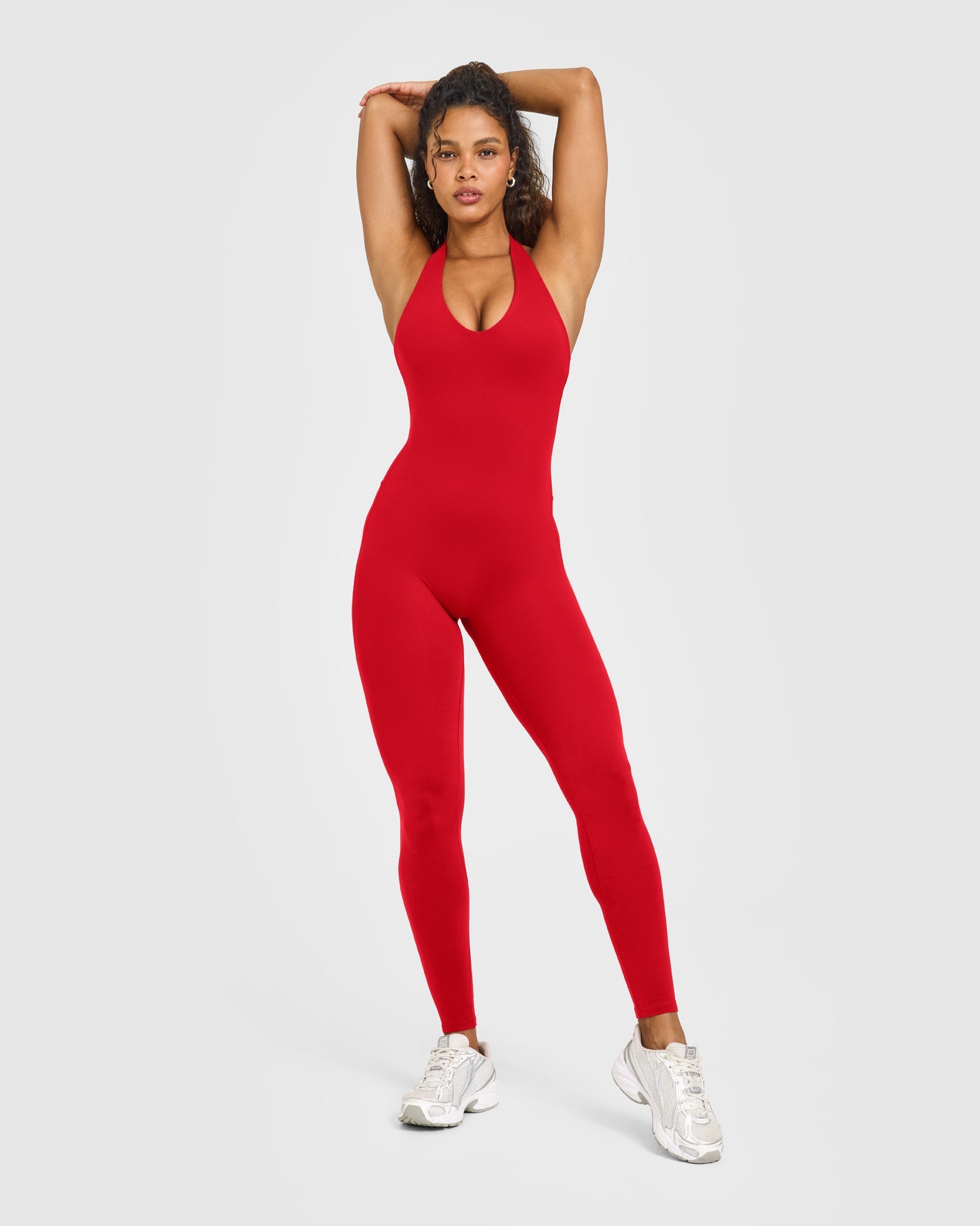 SoftMotion Halter Neck All In One Long with White Logo | Light Toasted Red