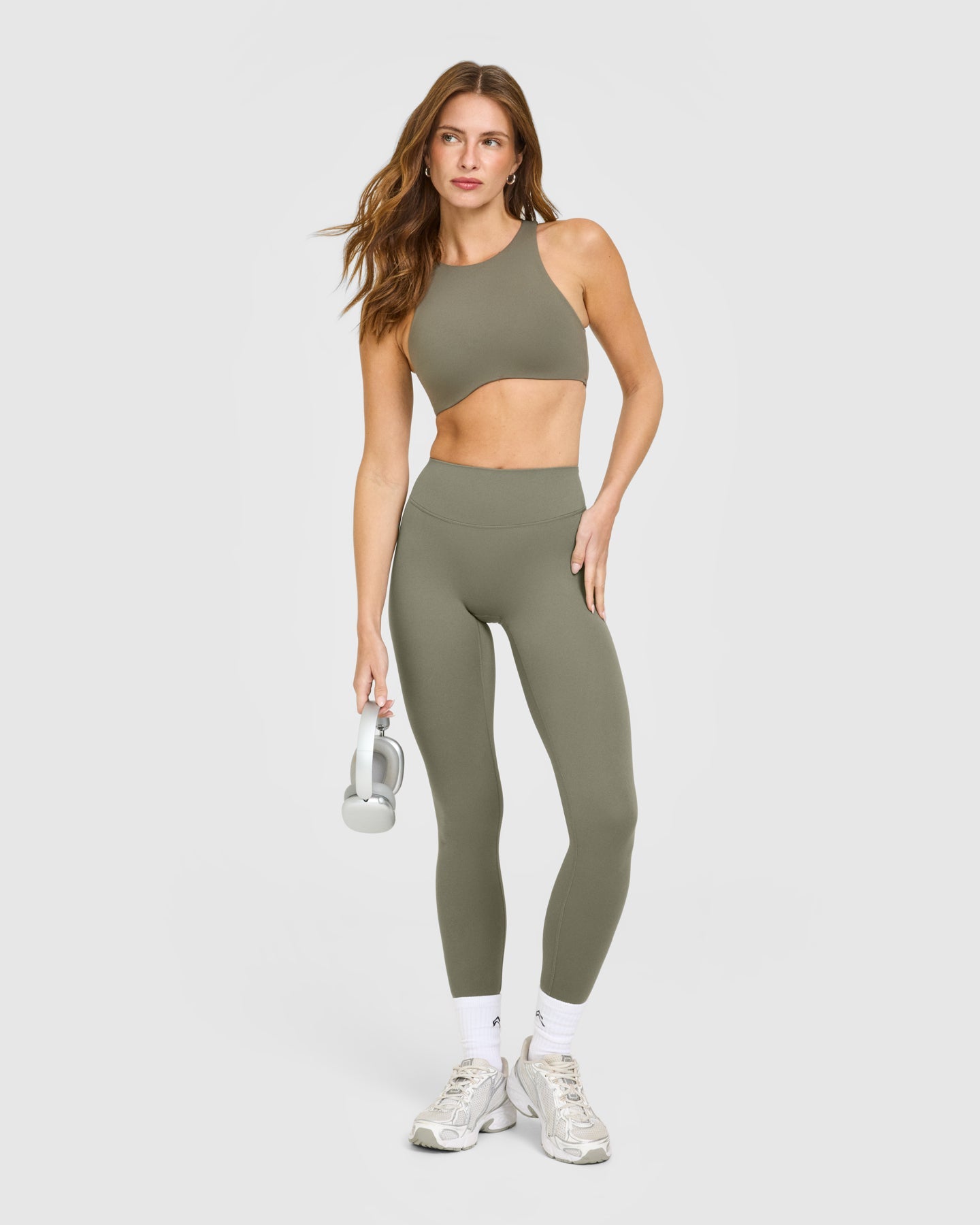 SoftMotion High Neck Sports Bra with White Logo | Alpine Green - Image 3