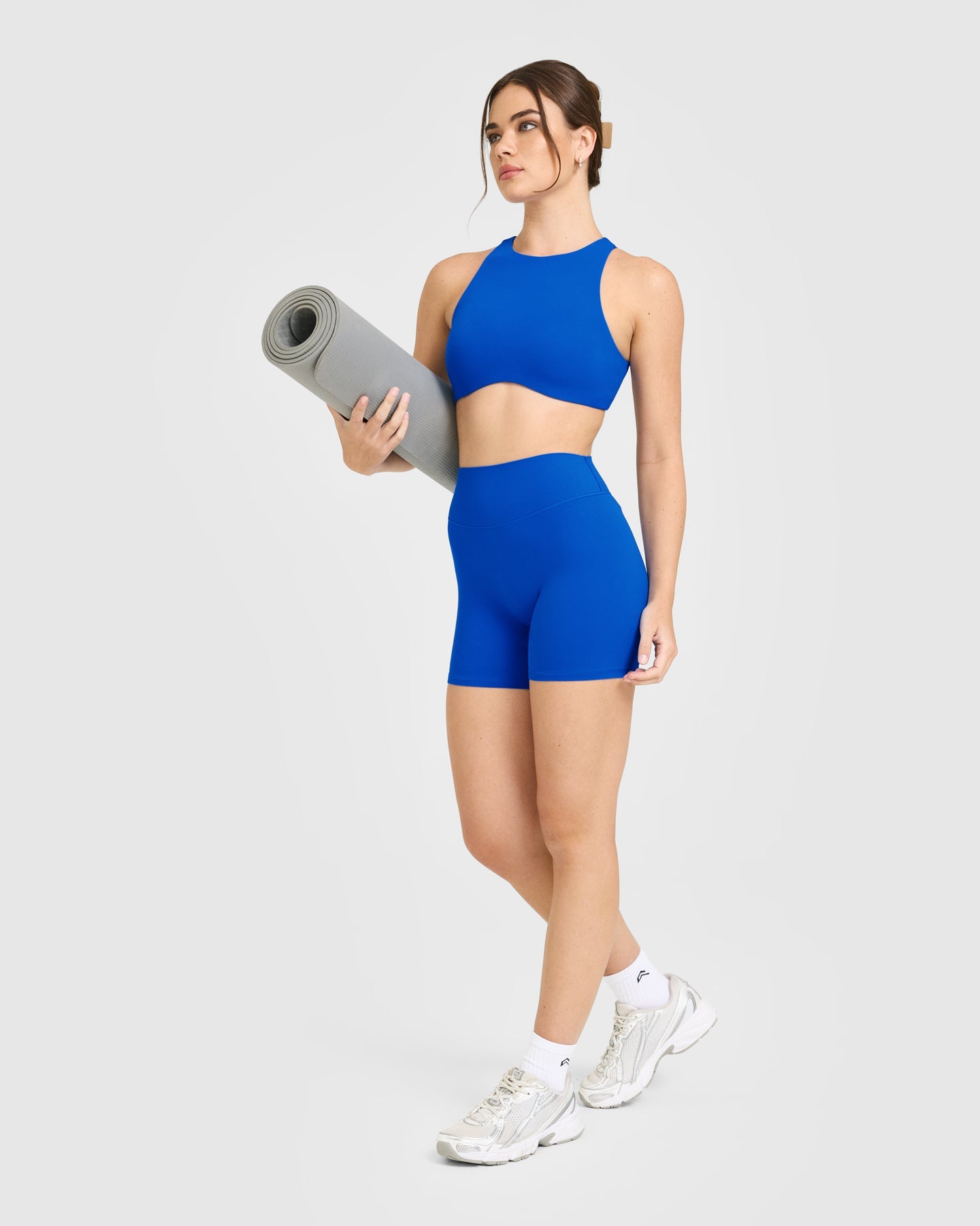SoftMotion High Neck Sports Bra with White Logo | Light Cobalt Blue - Image 3