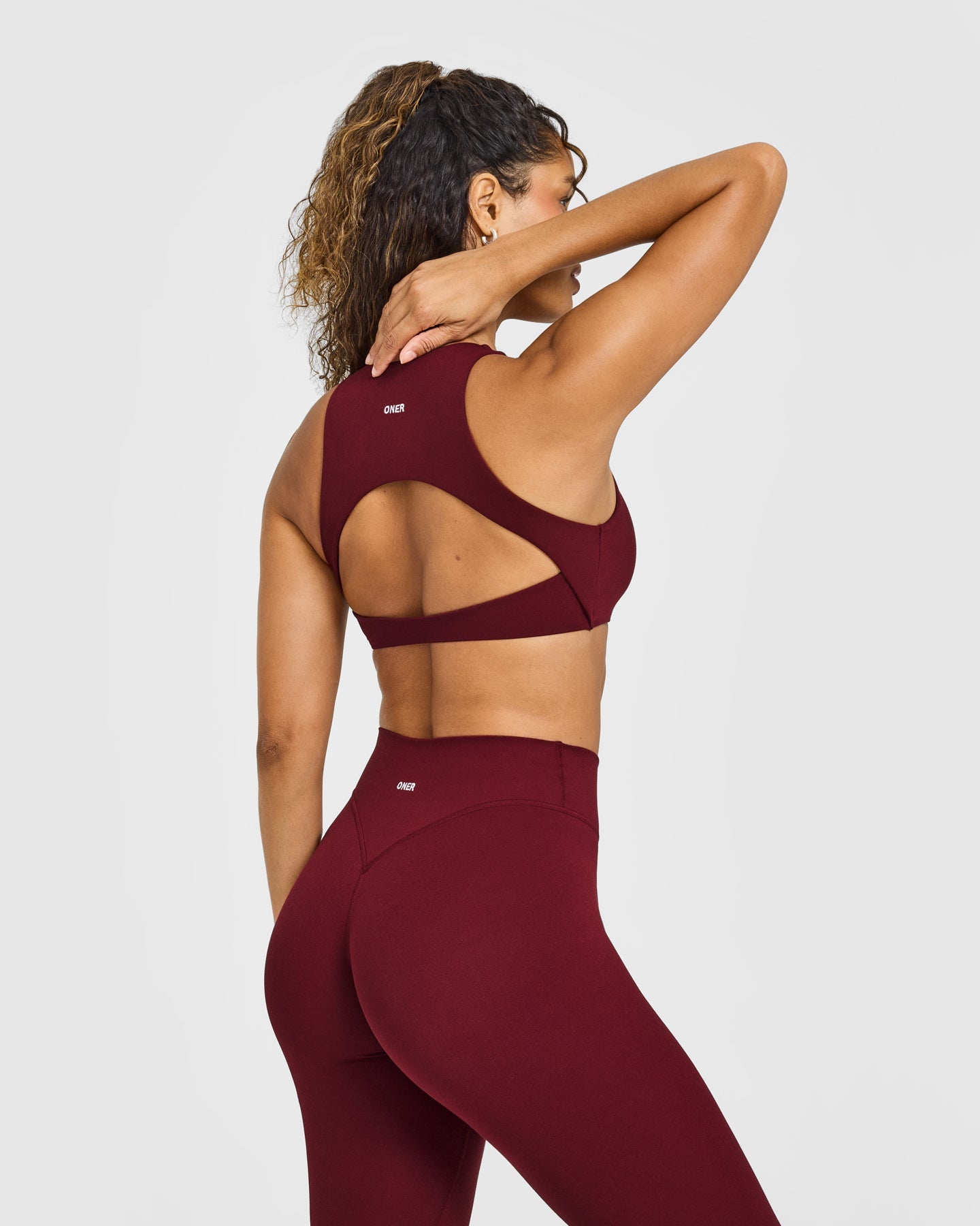 Alternative view of SoftMotion High Neck Sports Bra with White Logo | Light Rosewood