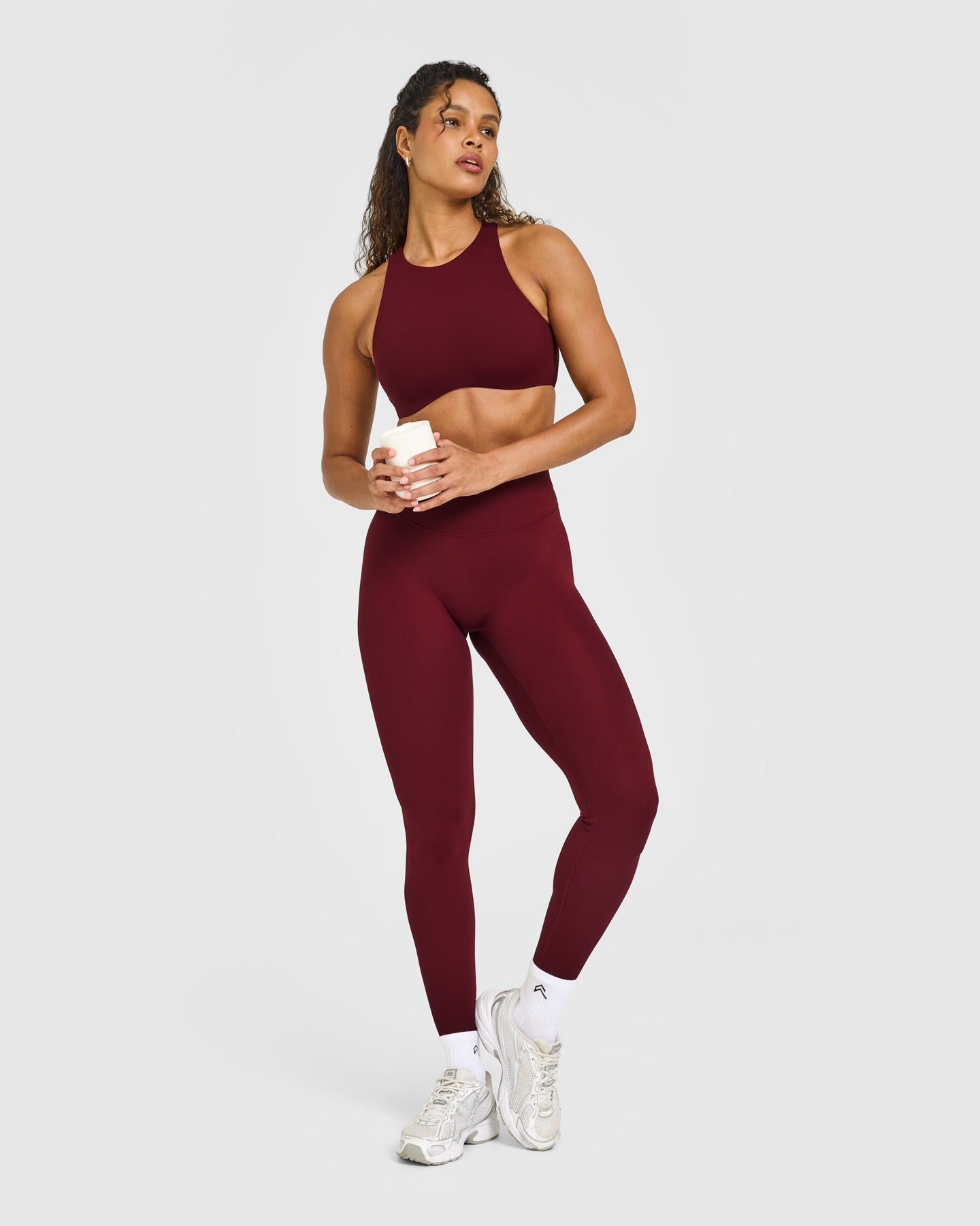 SoftMotion High Neck Sports Bra with White Logo | Light Rosewood - Image 3