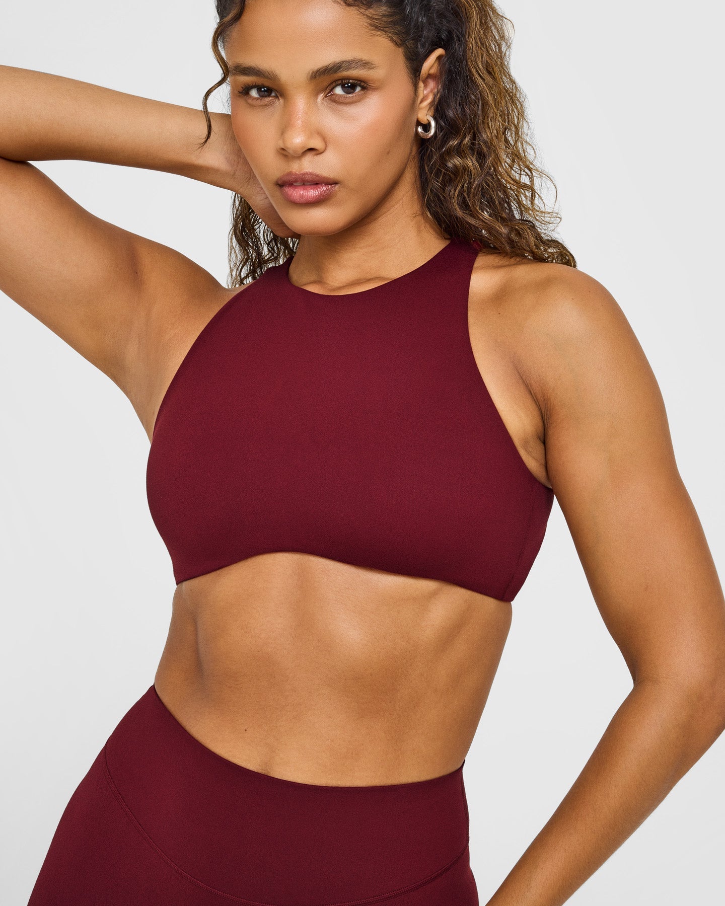 SoftMotion High Neck Sports Bra with White Logo | Light Rosewood - Image 5