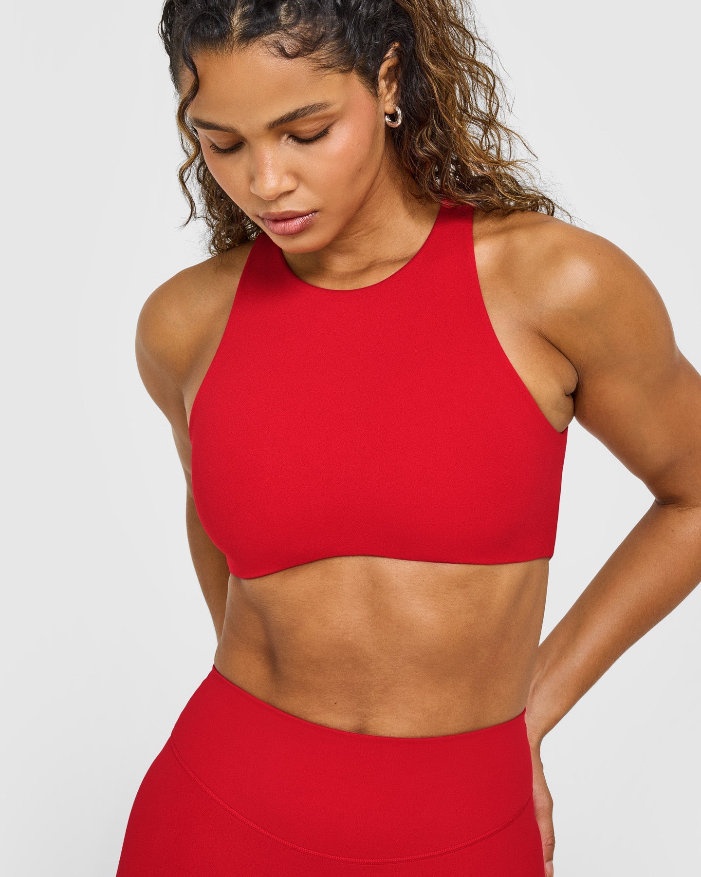 SoftMotion High Neck Sports Bra with White Logo | Light Toasted Red - Image 5