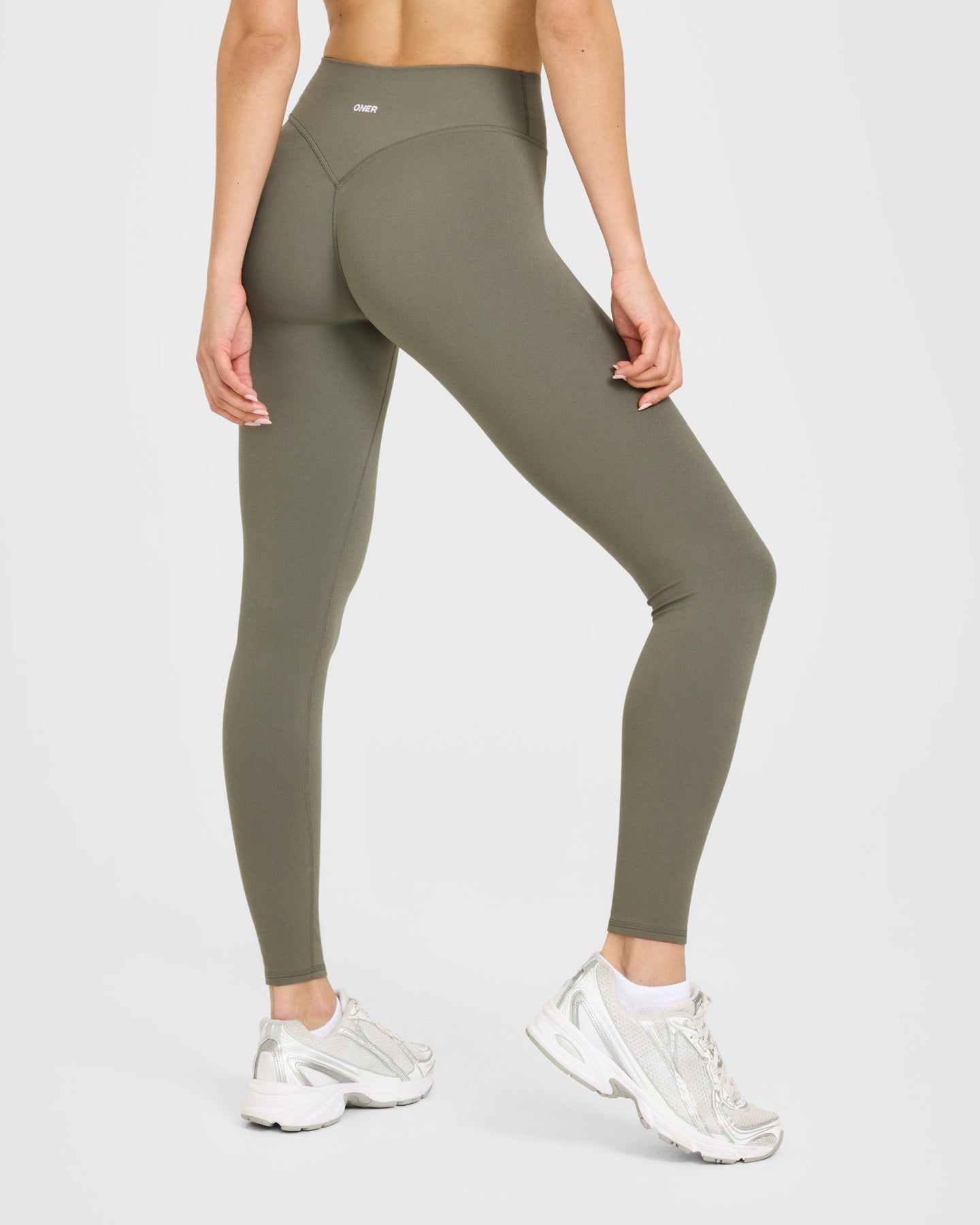 SoftMotion High Waisted Leggings with White Logo | Alpine Green