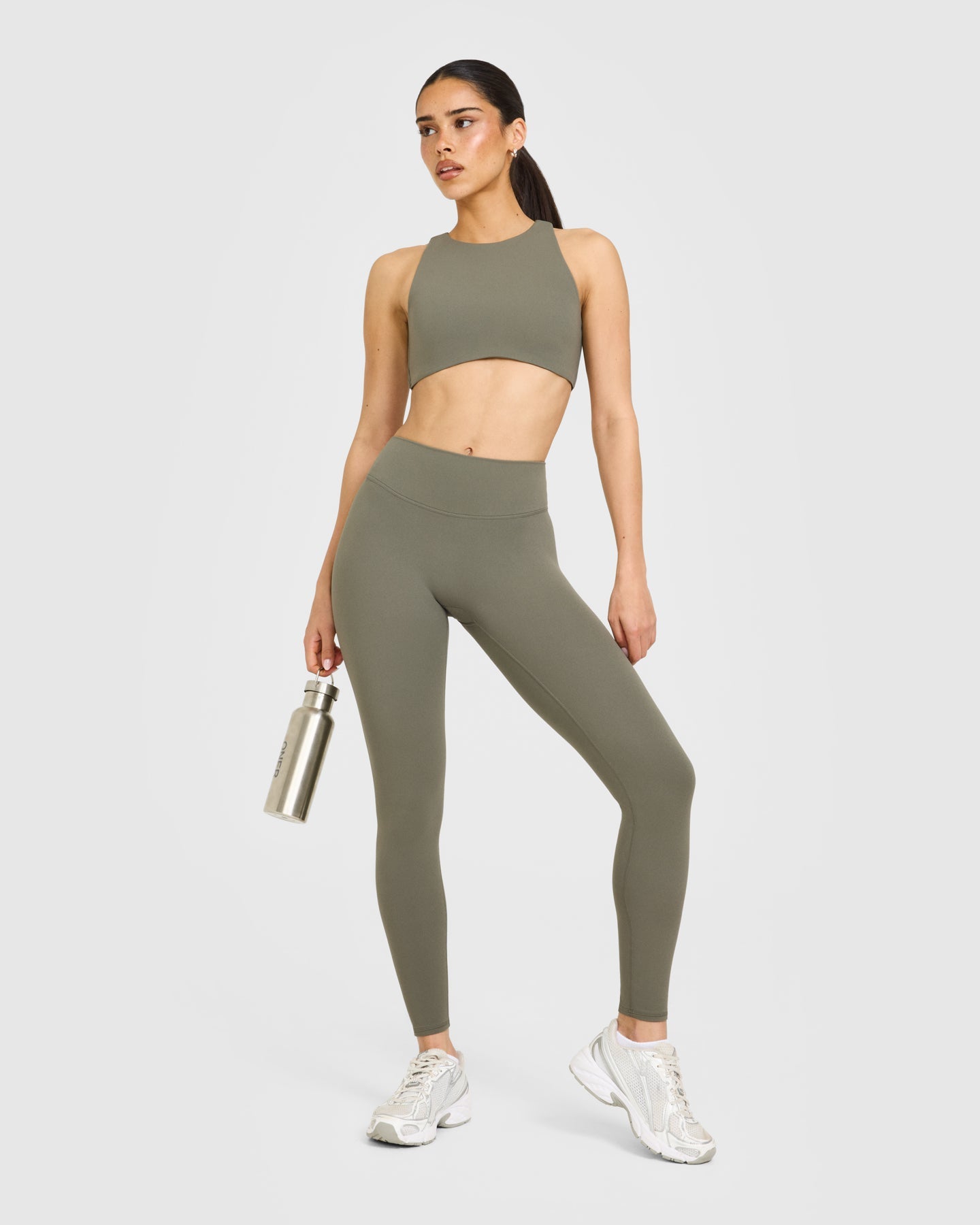 SoftMotion High Waisted Leggings with White Logo | Alpine Green - Image 3