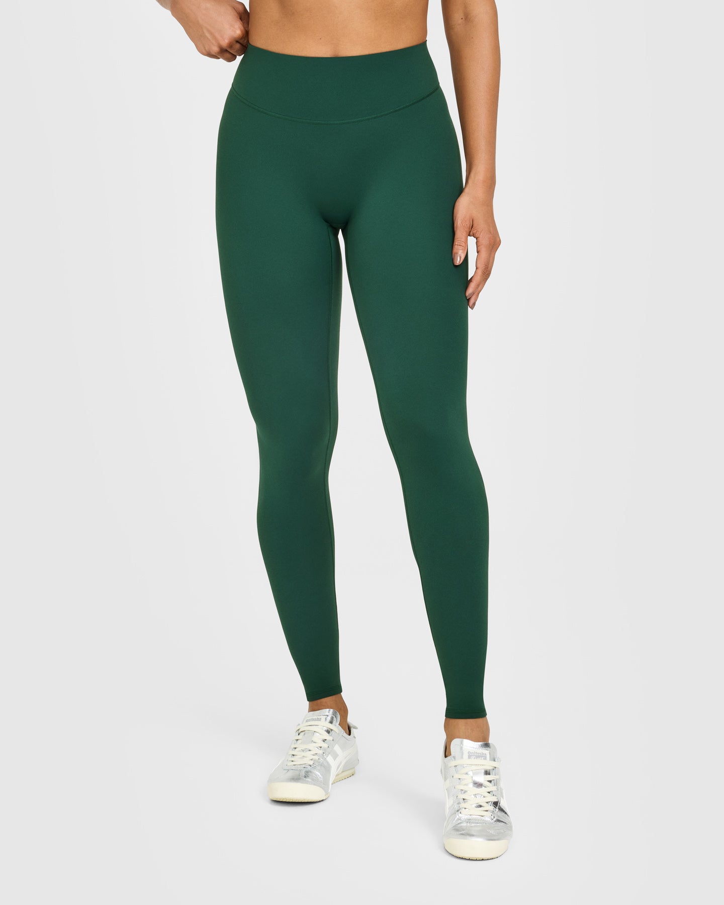 Alternative view of SoftMotion High Waisted Leggings with White Logo | Dark Racing Green
