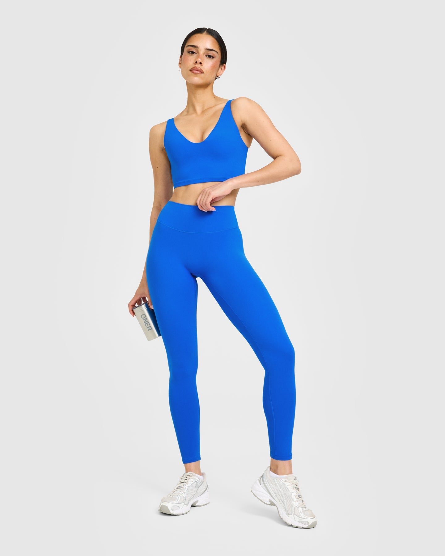 SoftMotion High Waisted Leggings with White Logo | Light Cobalt Blue - Image 3