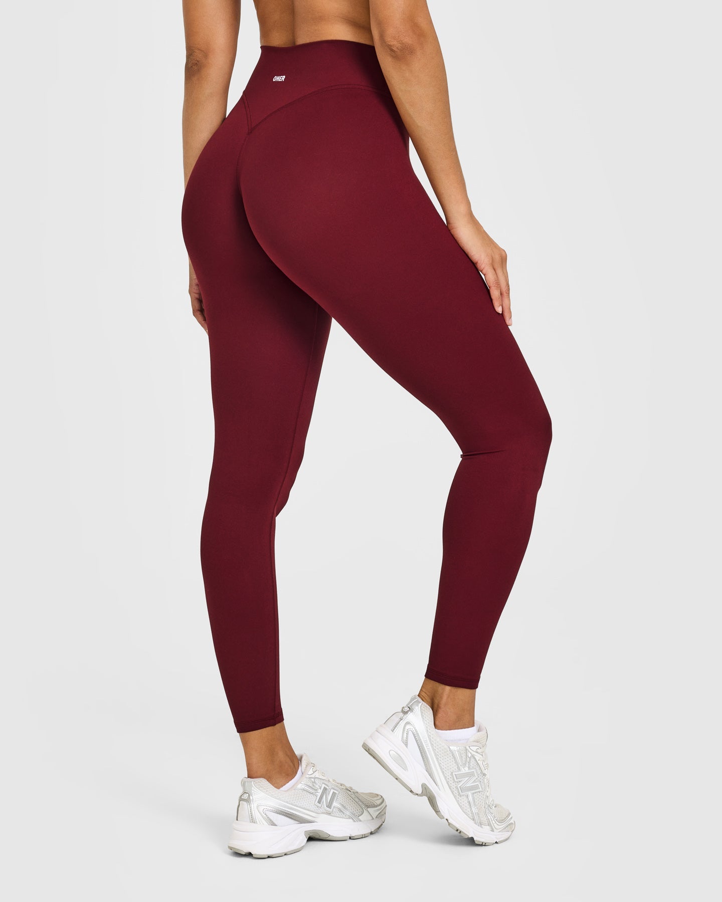 SoftMotion High Waisted Leggings with White Logo | Light Rosewood