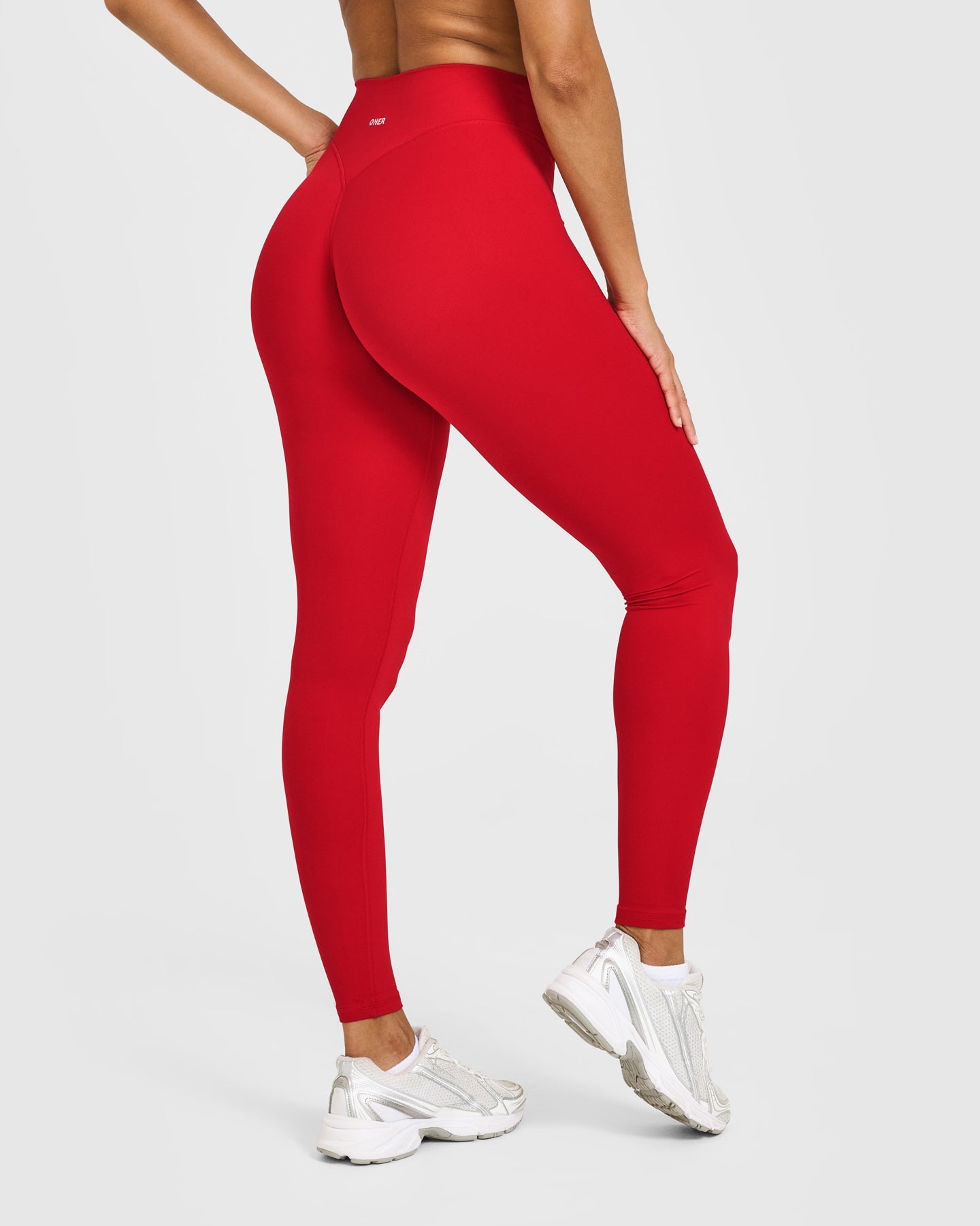 SoftMotion High Waisted Leggings with White Logo | Light Toasted Red