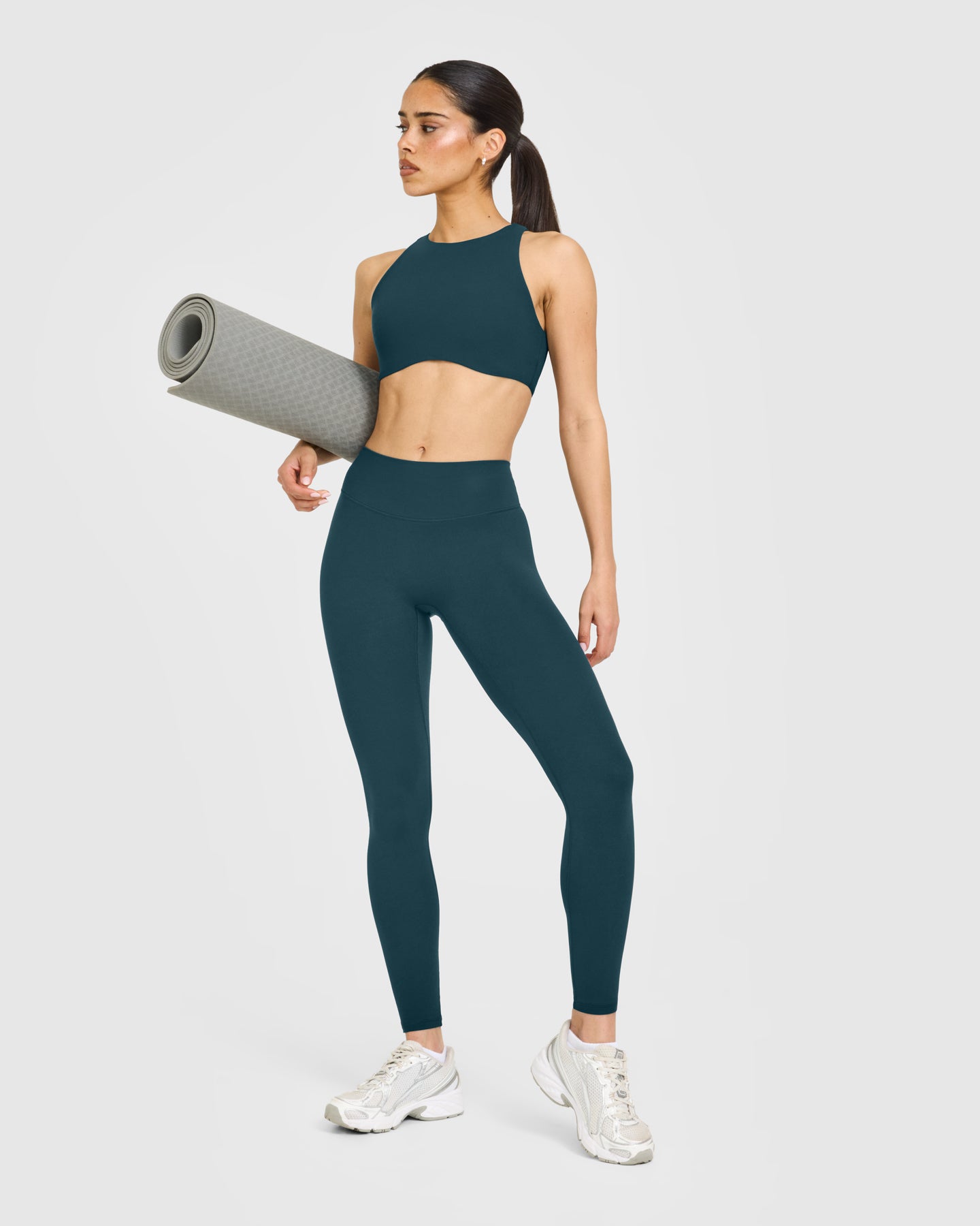 SoftMotion High Waisted Leggings with White Logo | Oil Blue - Image 3