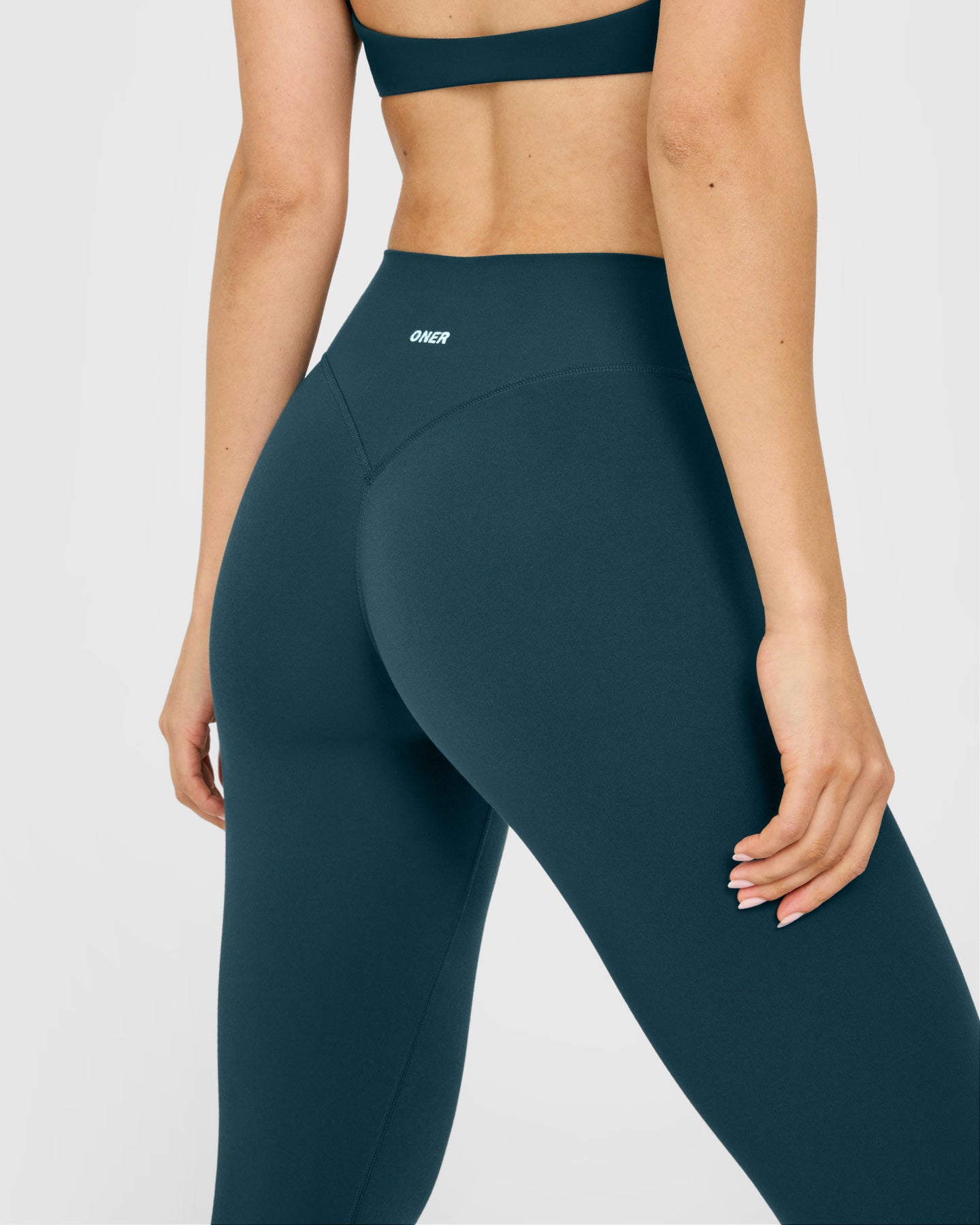 SoftMotion High Waisted Leggings with White Logo | Oil Blue - Image 4
