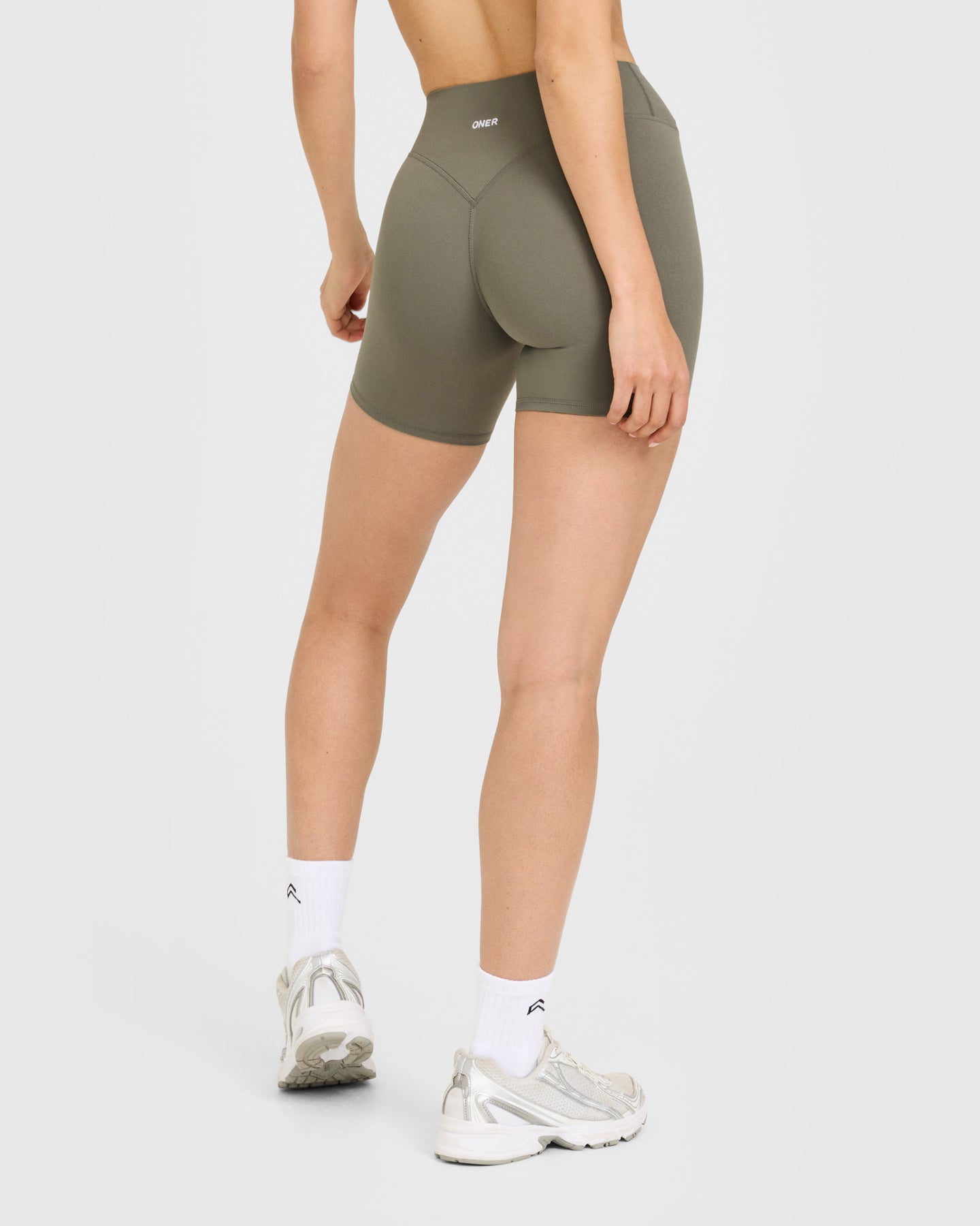 SoftMotion High Waisted Shorts 6" with White Logo | Alpine Green
