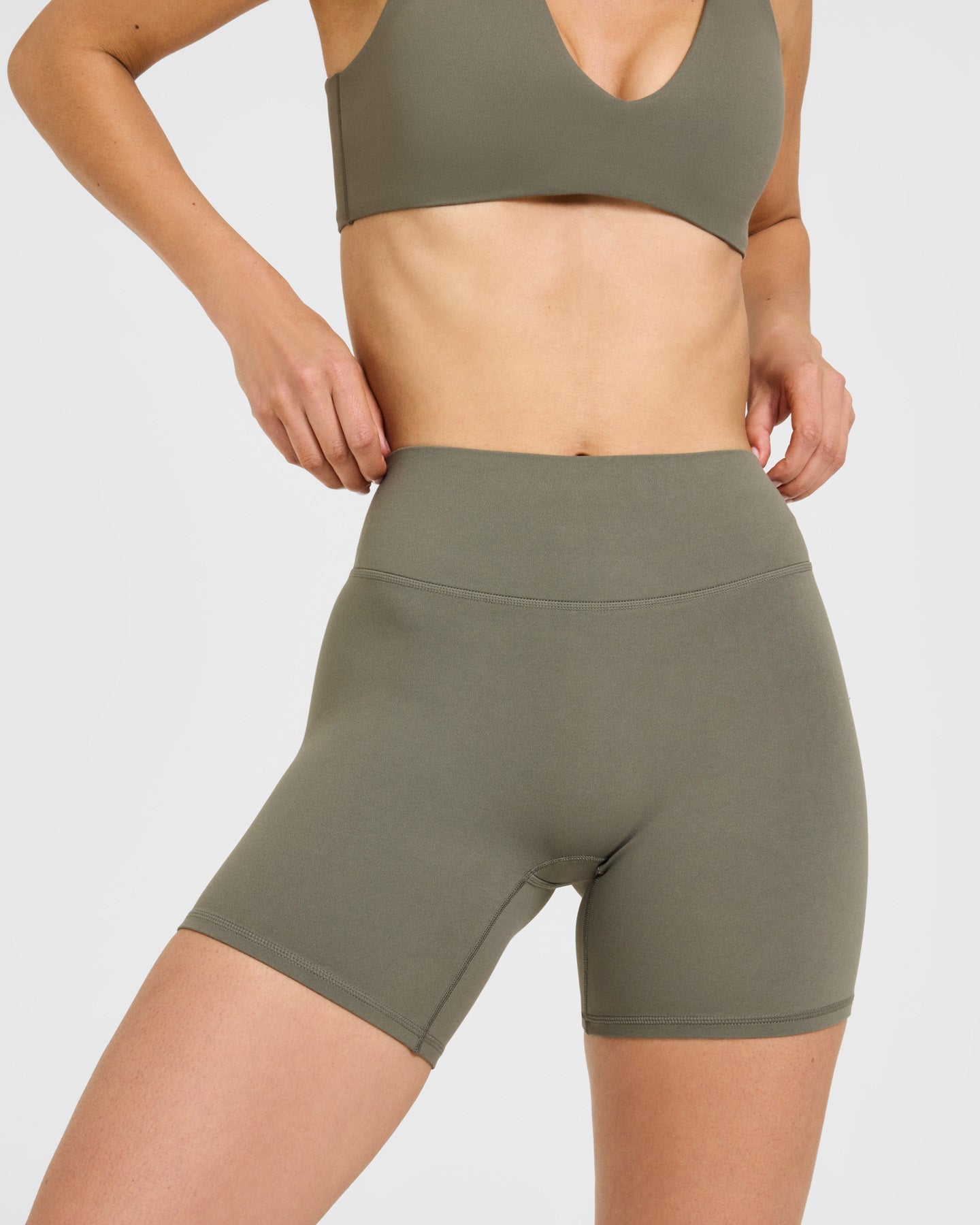 SoftMotion High Waisted Shorts 6" with White Logo | Alpine Green - Image 5