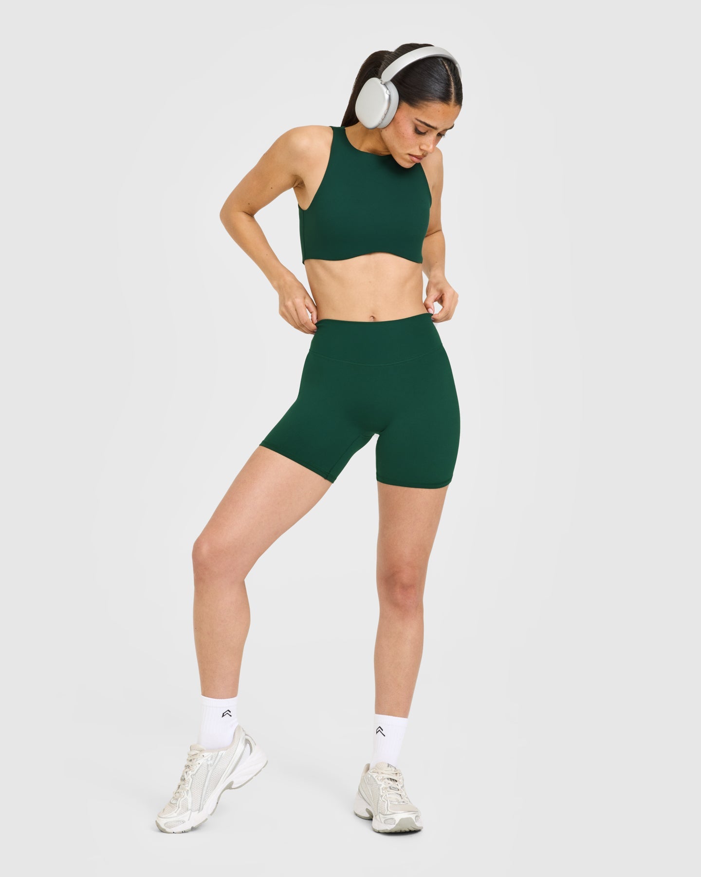 SoftMotion High Waisted Shorts 6" with White Logo | Dark Racing Green - Image 3