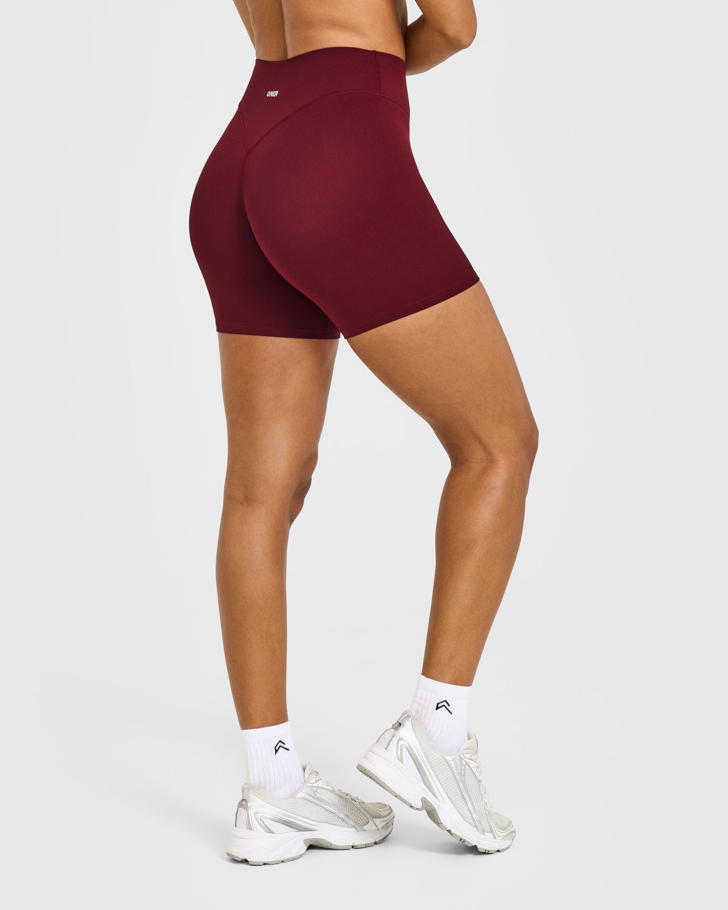SoftMotion High Waisted Shorts 6" with White Logo | Light Rosewood