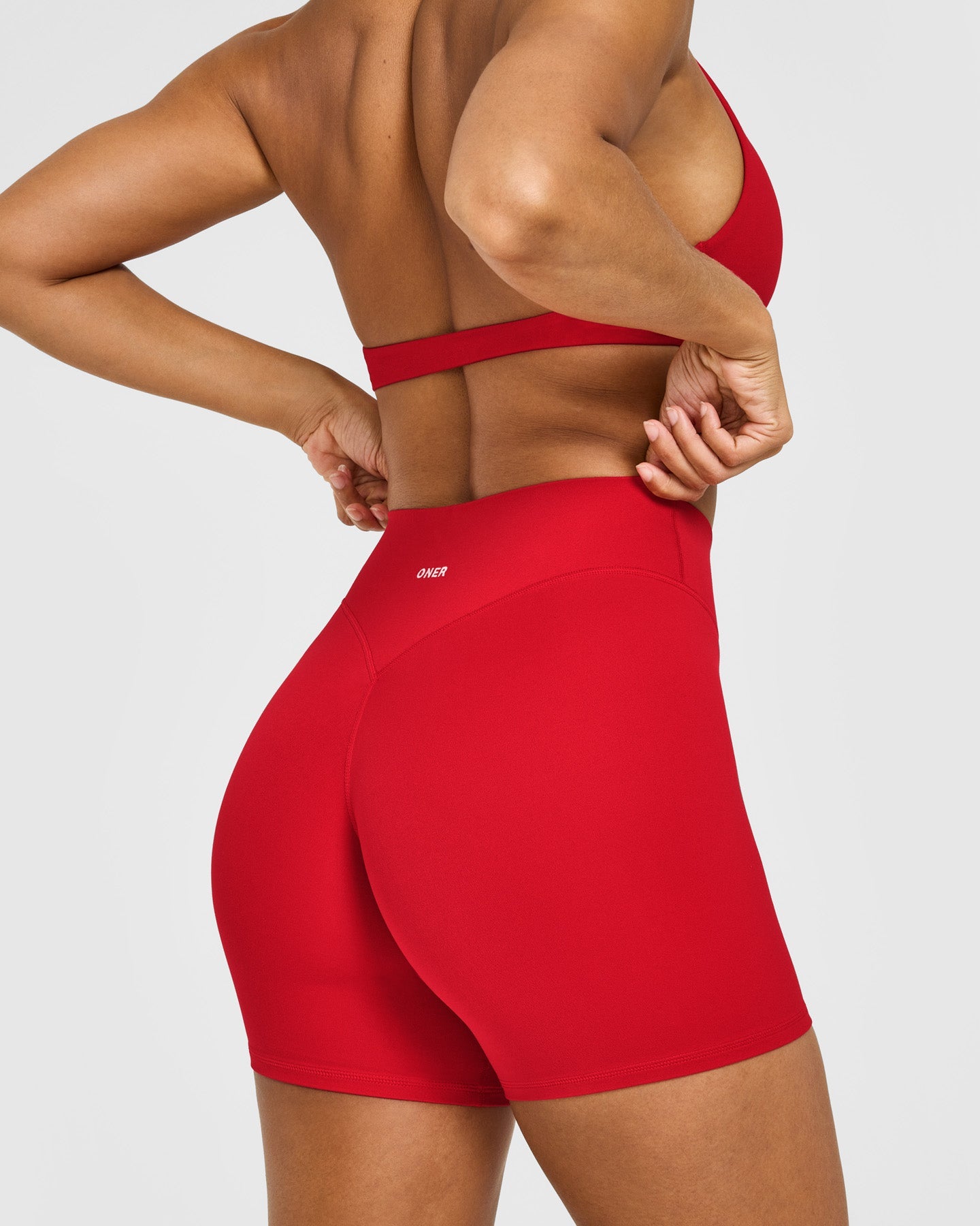 SoftMotion High Waisted Shorts 6" with White Logo | Light Toasted Red - Image 4